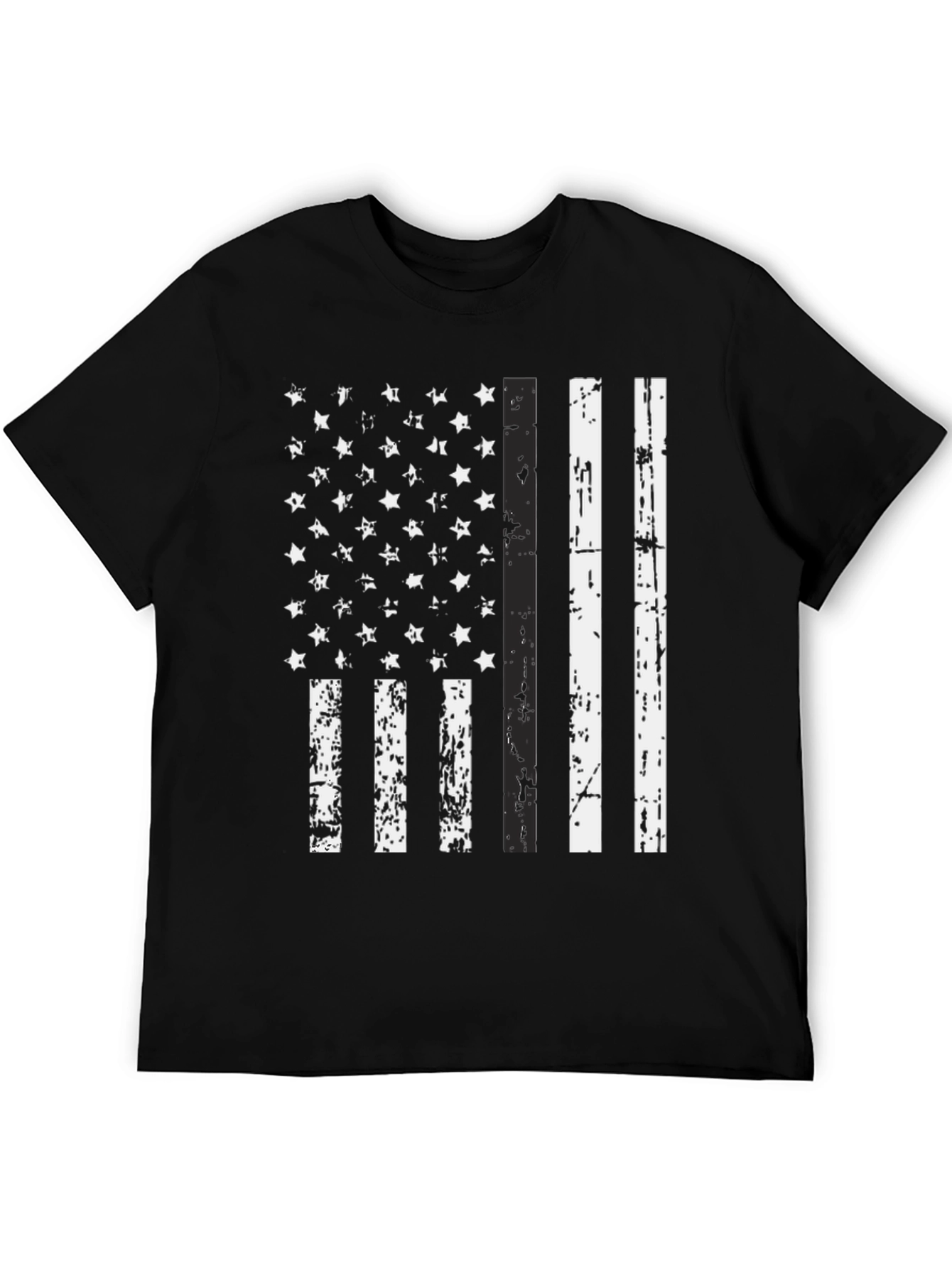 Distressed American Flag Graphic Tee - Black