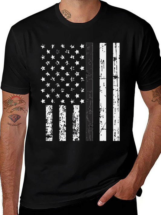 Distressed American Flag Graphic Tee - Black