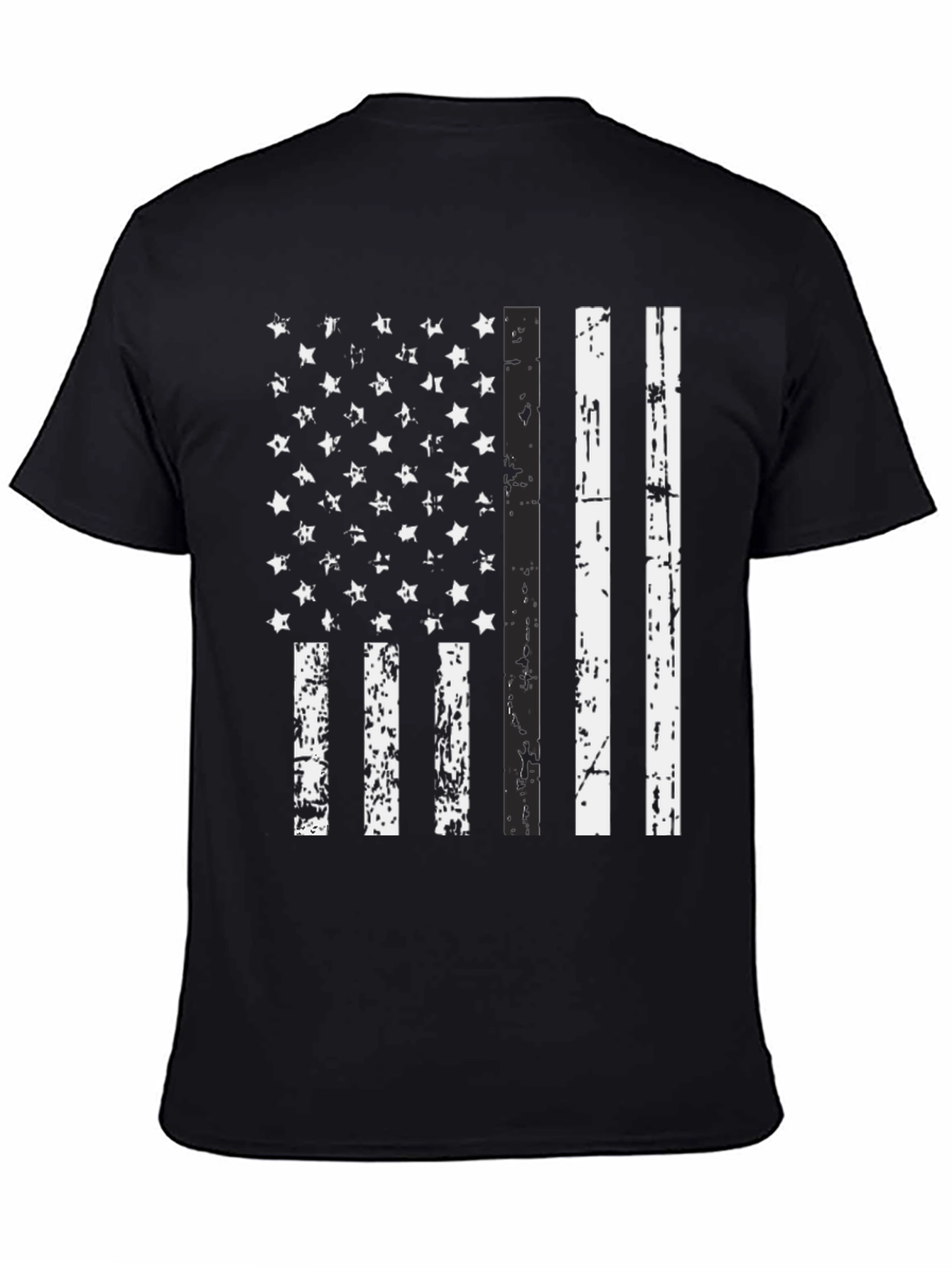 Distressed American Flag Graphic Tee - Black