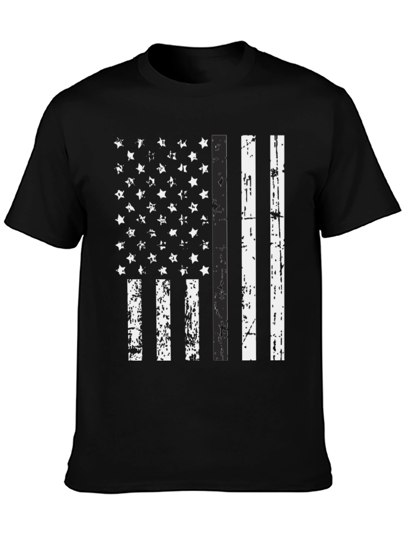Distressed American Flag Graphic Tee - Black