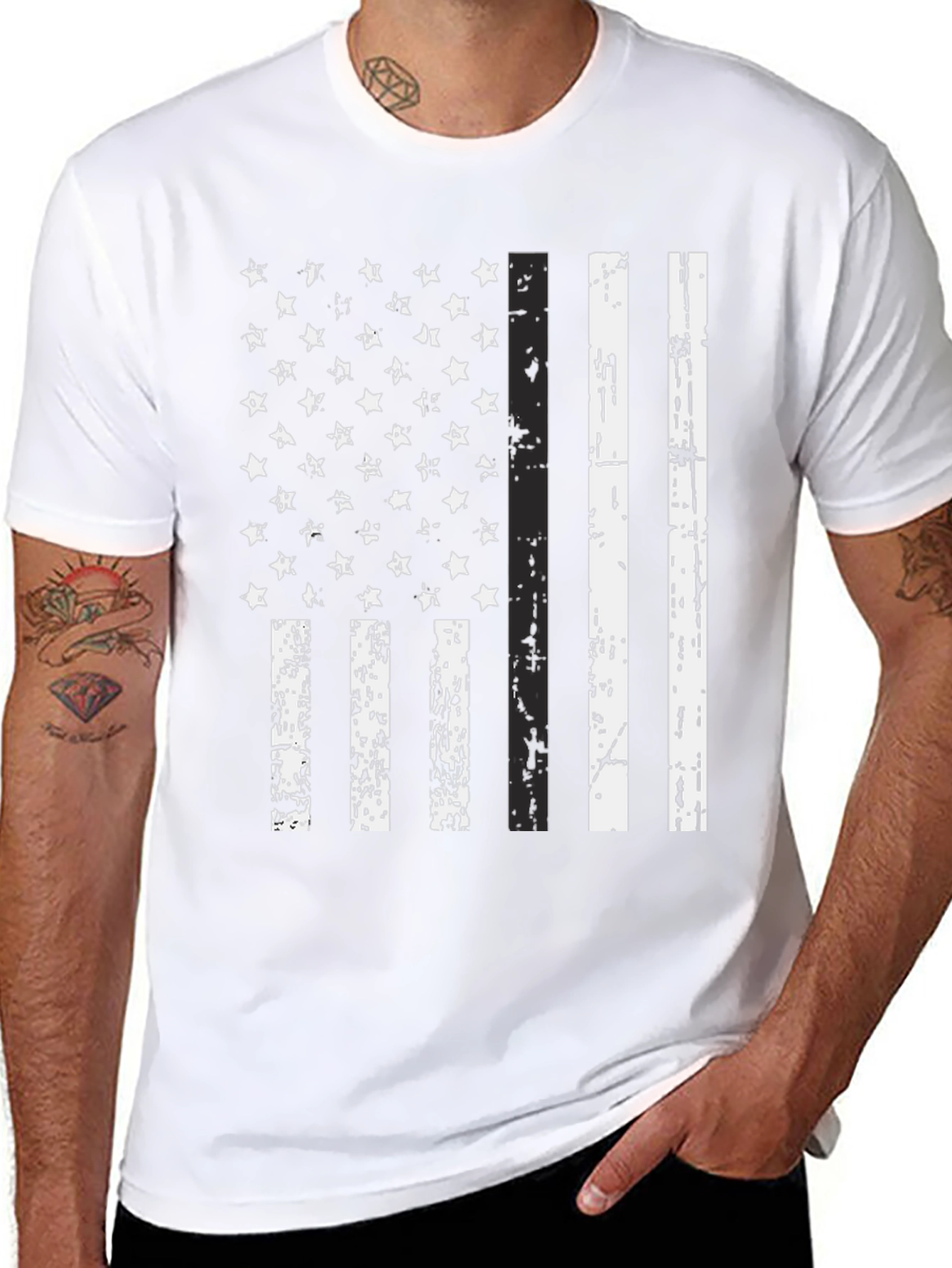 Distressed American Flag Graphic Tee - Black
