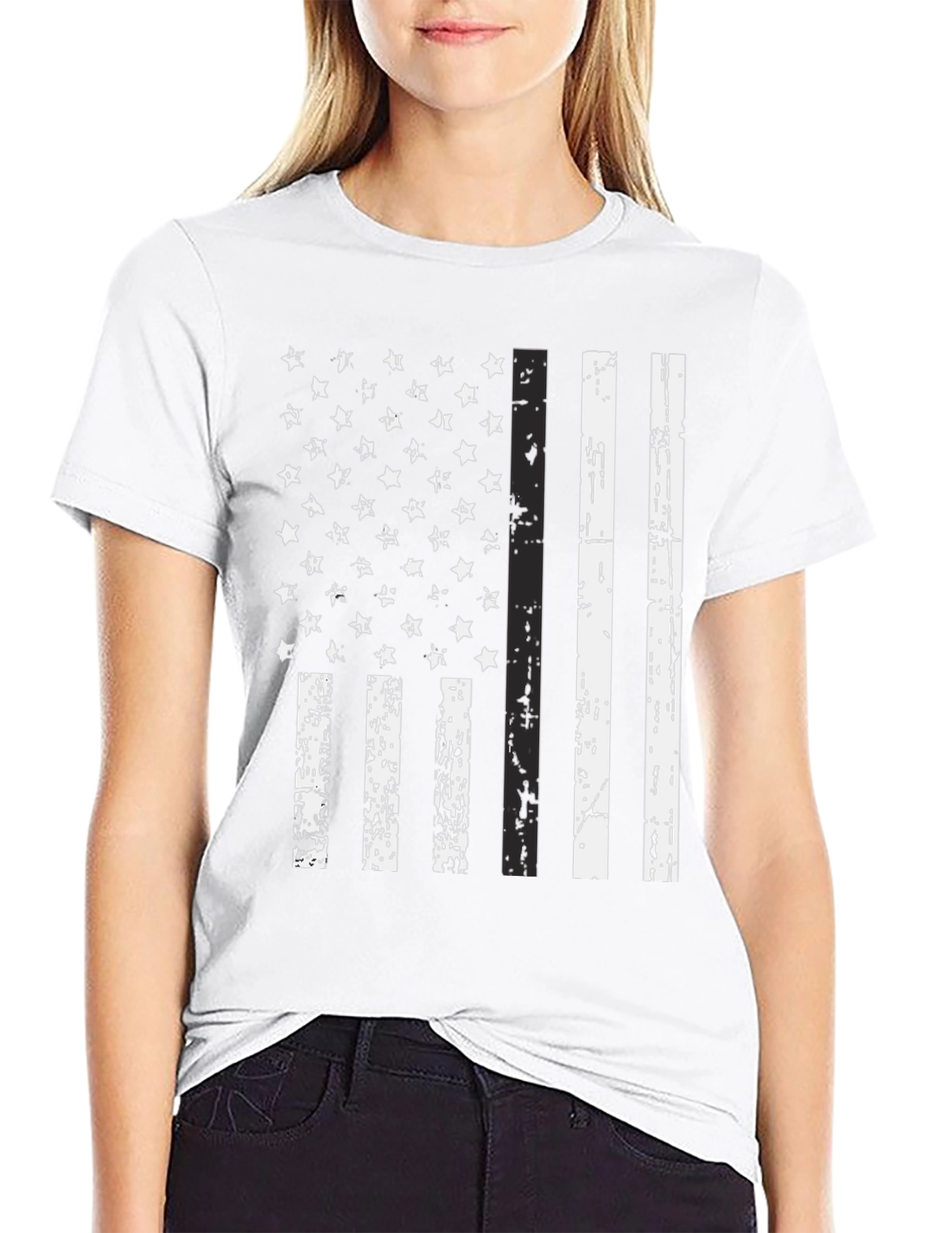Distressed American Flag Graphic Tee - Black