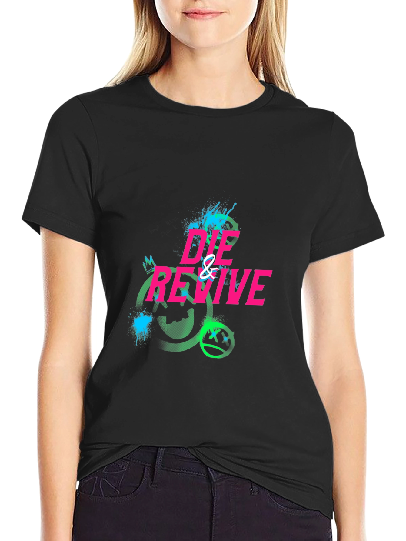 Die & Revive Graphic Print Black T-Shirt