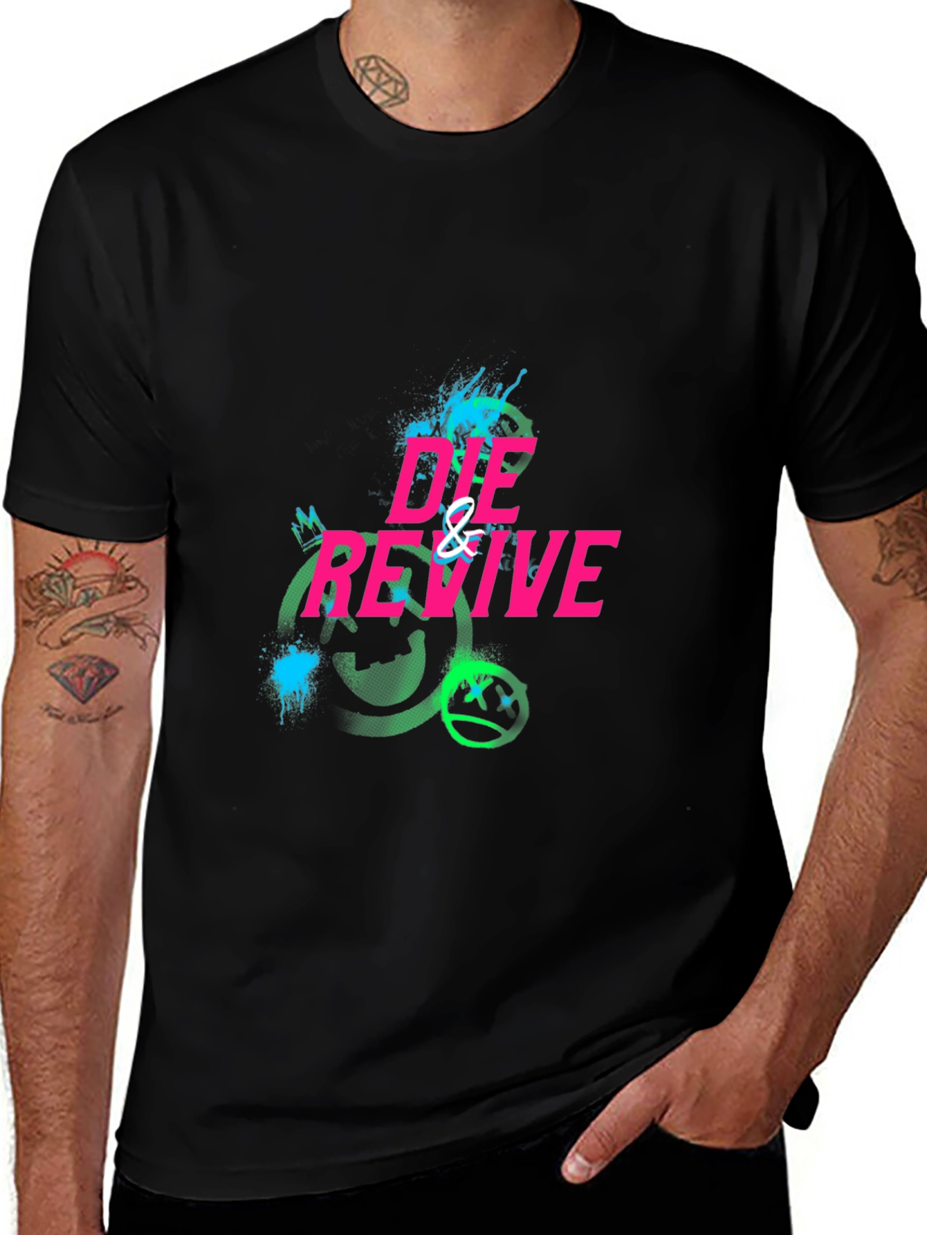 Die & Revive Graphic Print Black T-Shirt