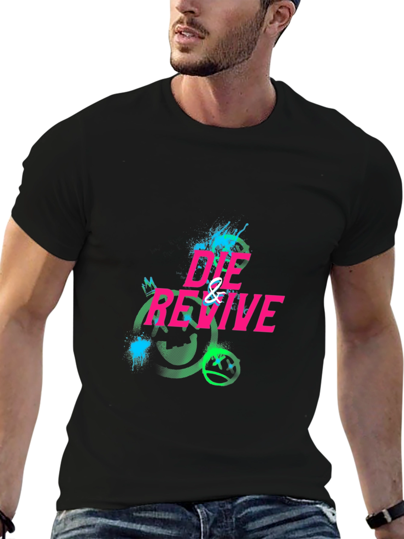 Die & Revive Graphic Print Black T-Shirt