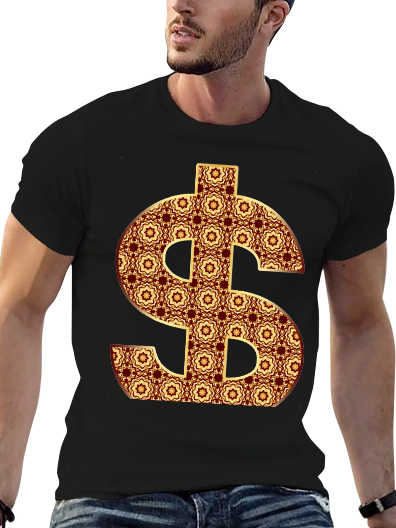 Patterned Dollar Sign Graphic Tee - Bold Fashion Statement