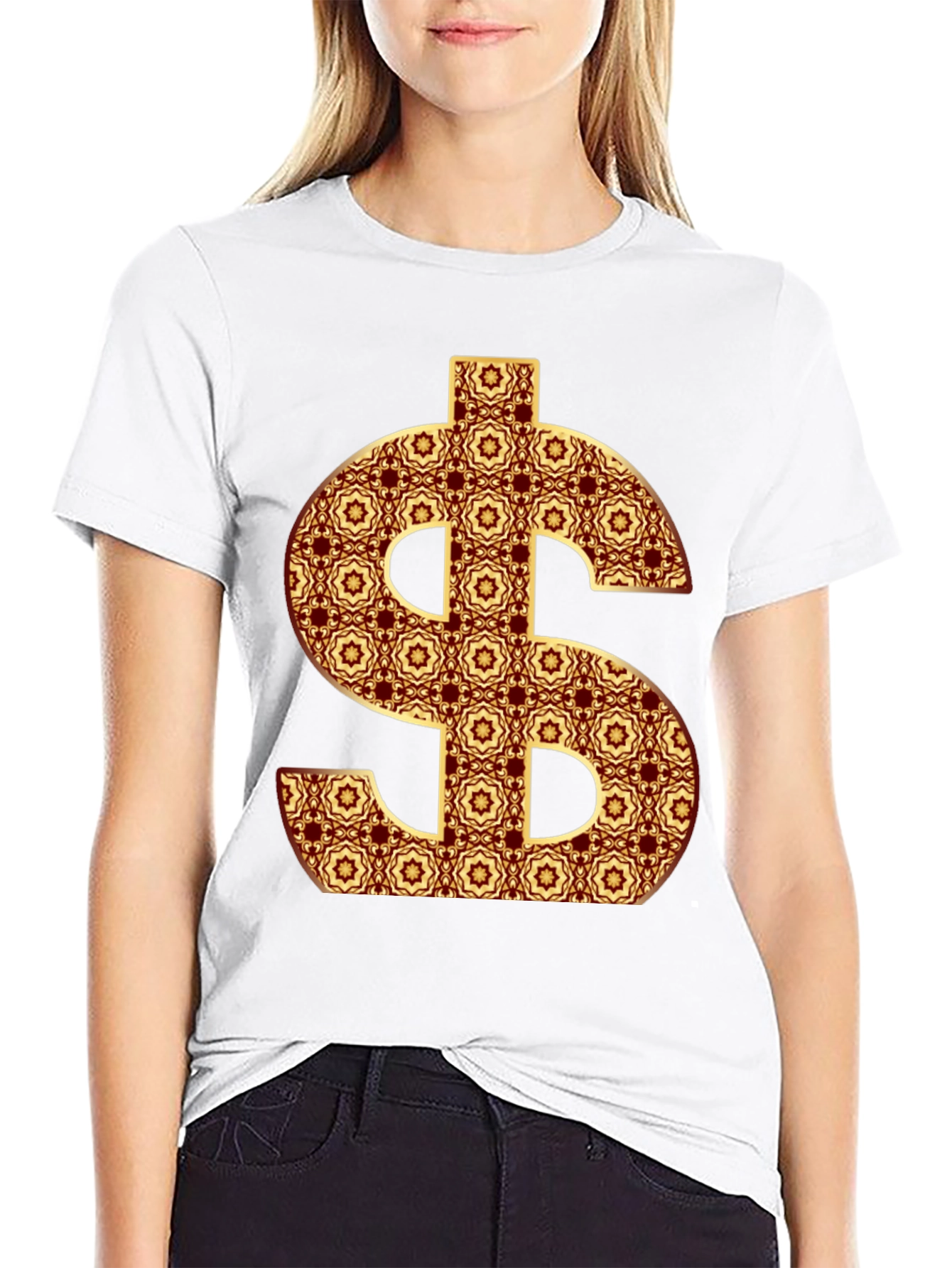 Patterned Dollar Sign Graphic Tee - Bold Fashion Statement