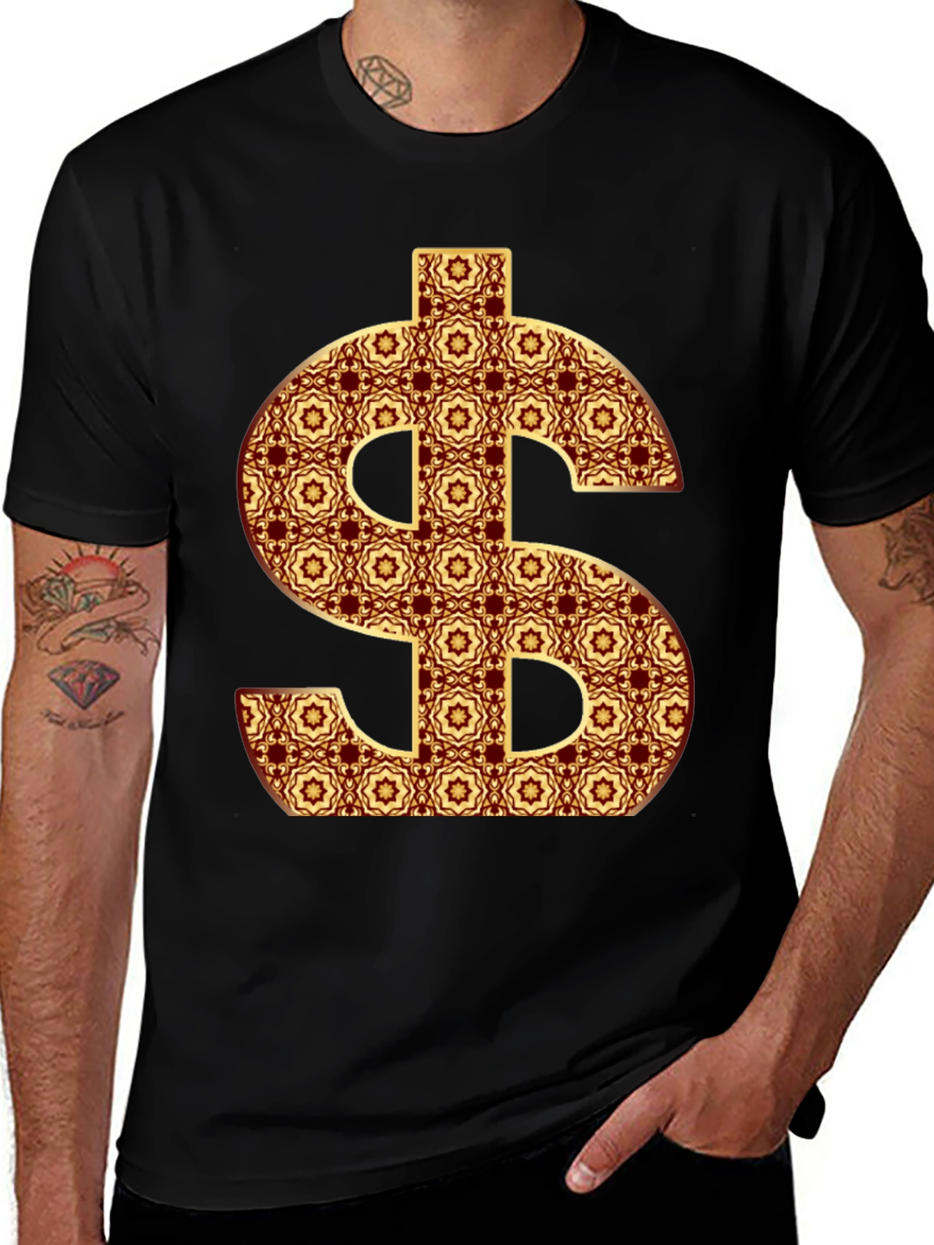 Patterned Dollar Sign Graphic Tee - Bold Fashion Statement