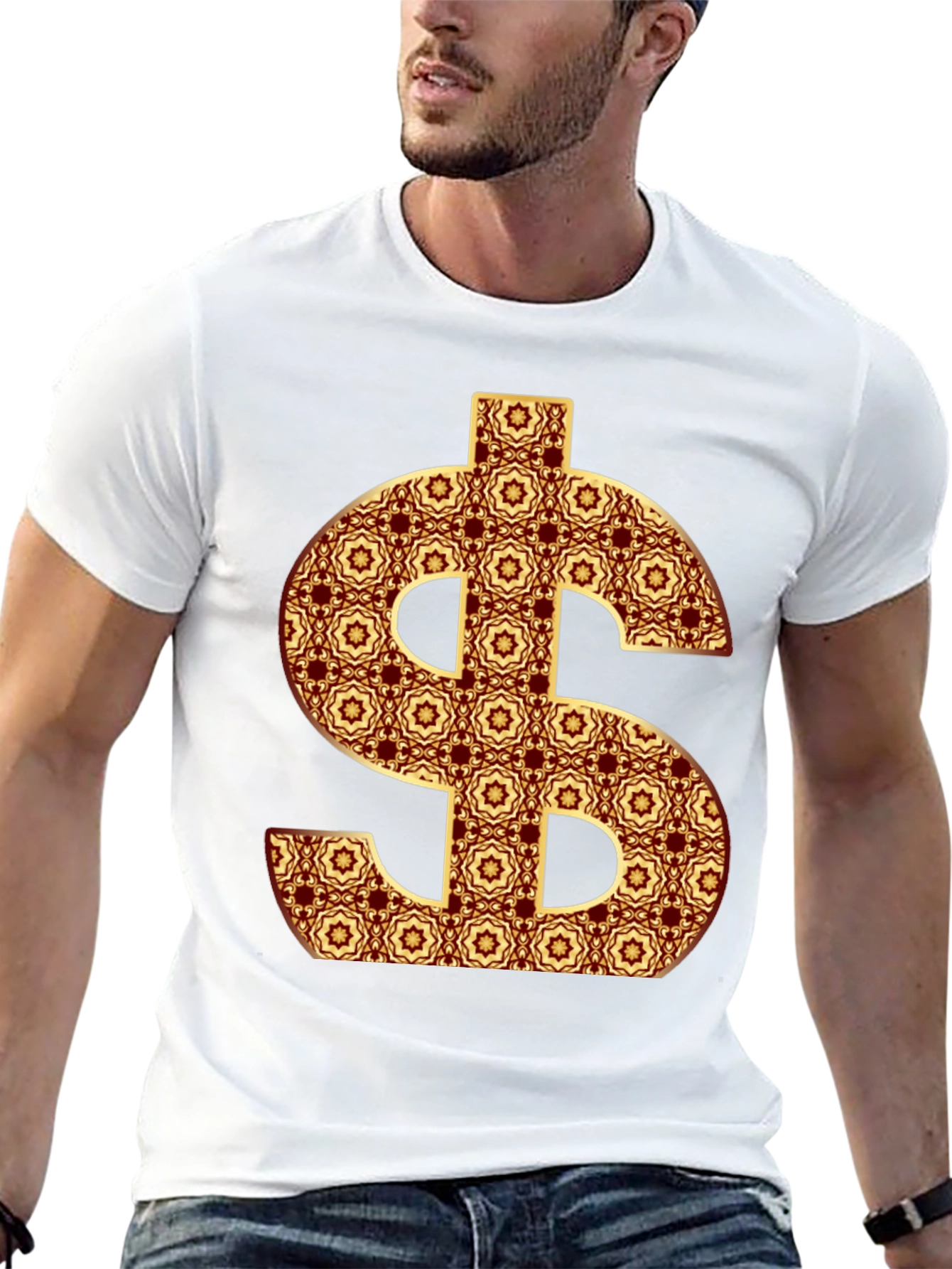 Patterned Dollar Sign Graphic Tee - Bold Fashion Statement