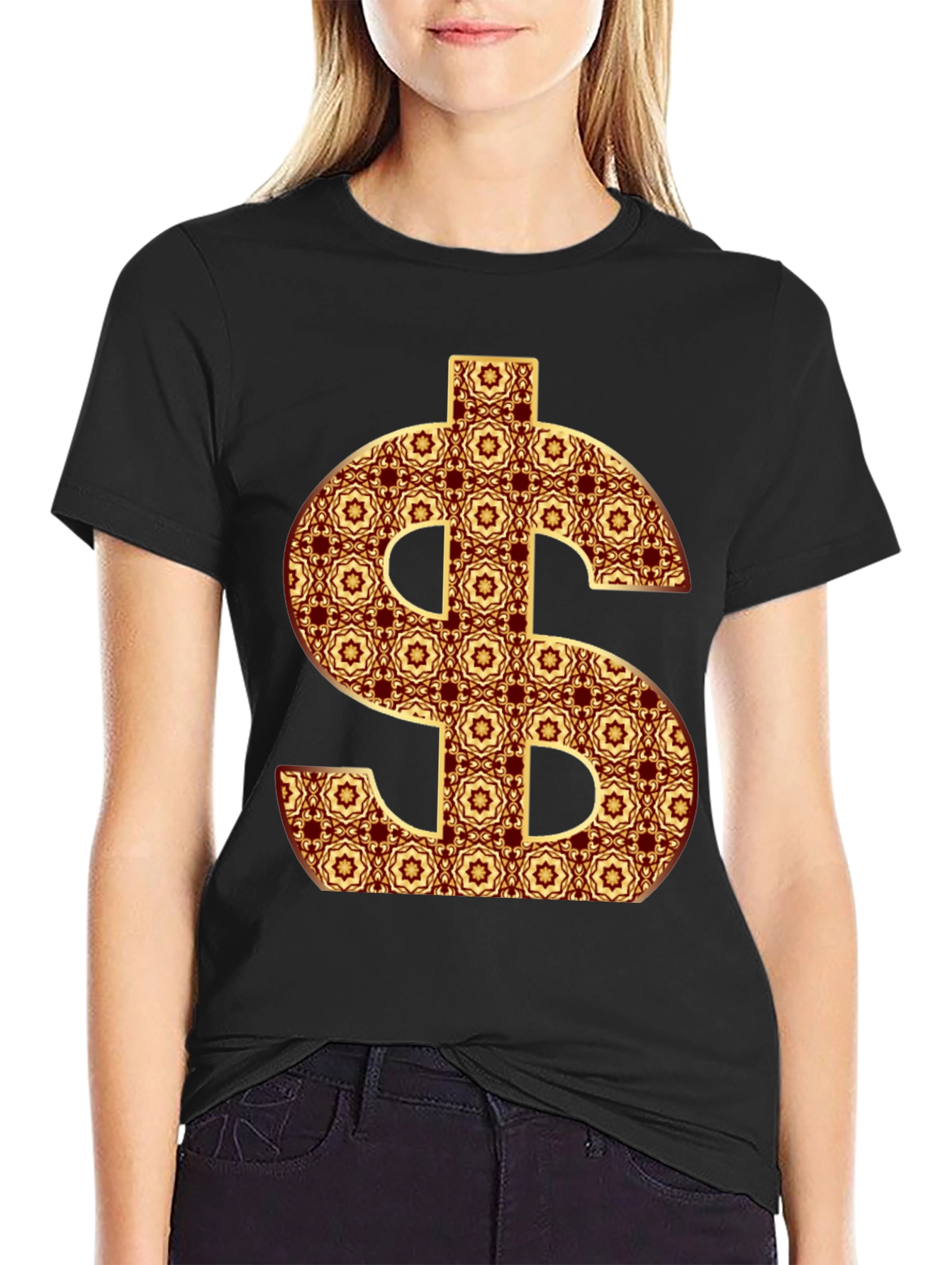 Patterned Dollar Sign Graphic Tee - Bold Fashion Statement