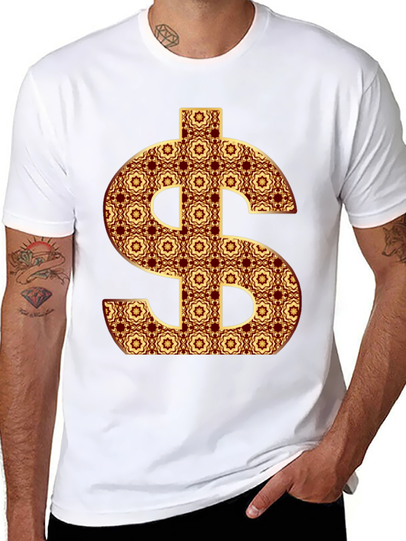 Patterned Dollar Sign Graphic Tee - Bold Fashion Statement