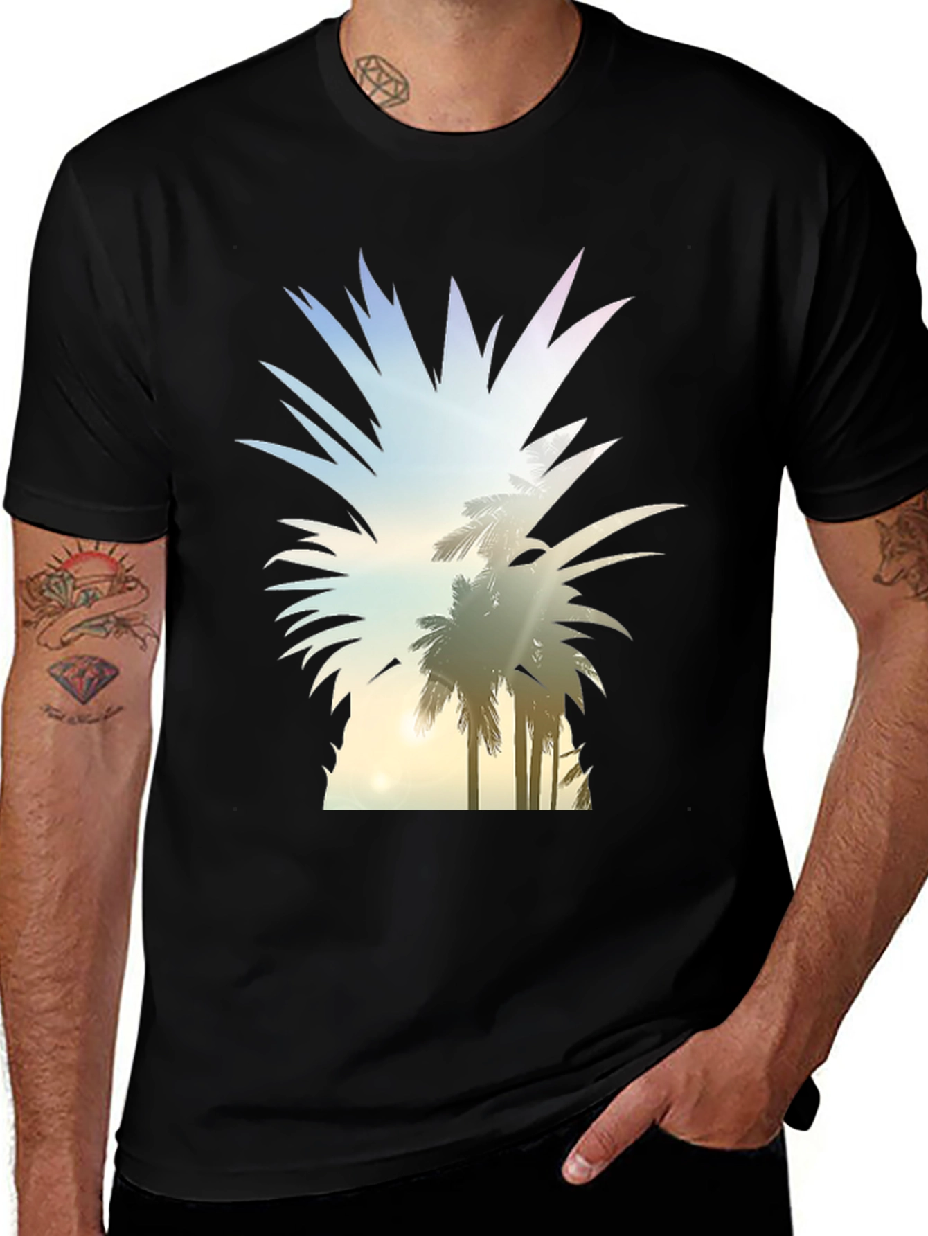 Tropical Pineapple Graphic Tee - Black T-Shirt