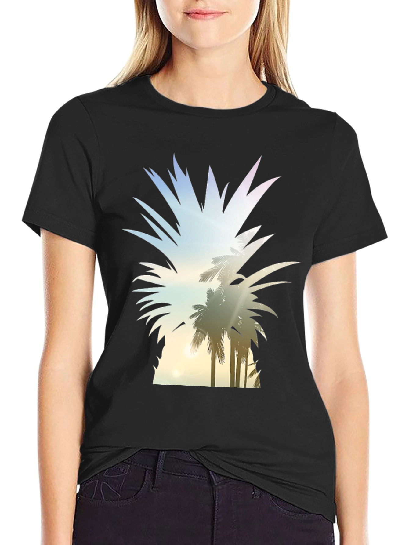 Tropical Pineapple Graphic Tee - Black T-Shirt