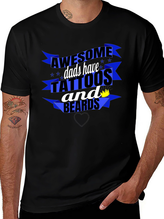 Awesome Dads Tattoos & Beards Black Graphic T-Shirt