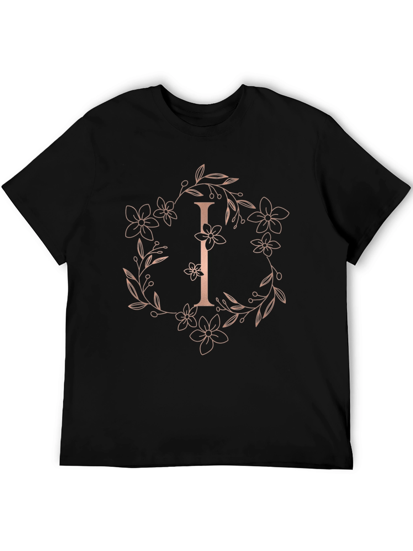 Floral Letter I Black T-Shirt