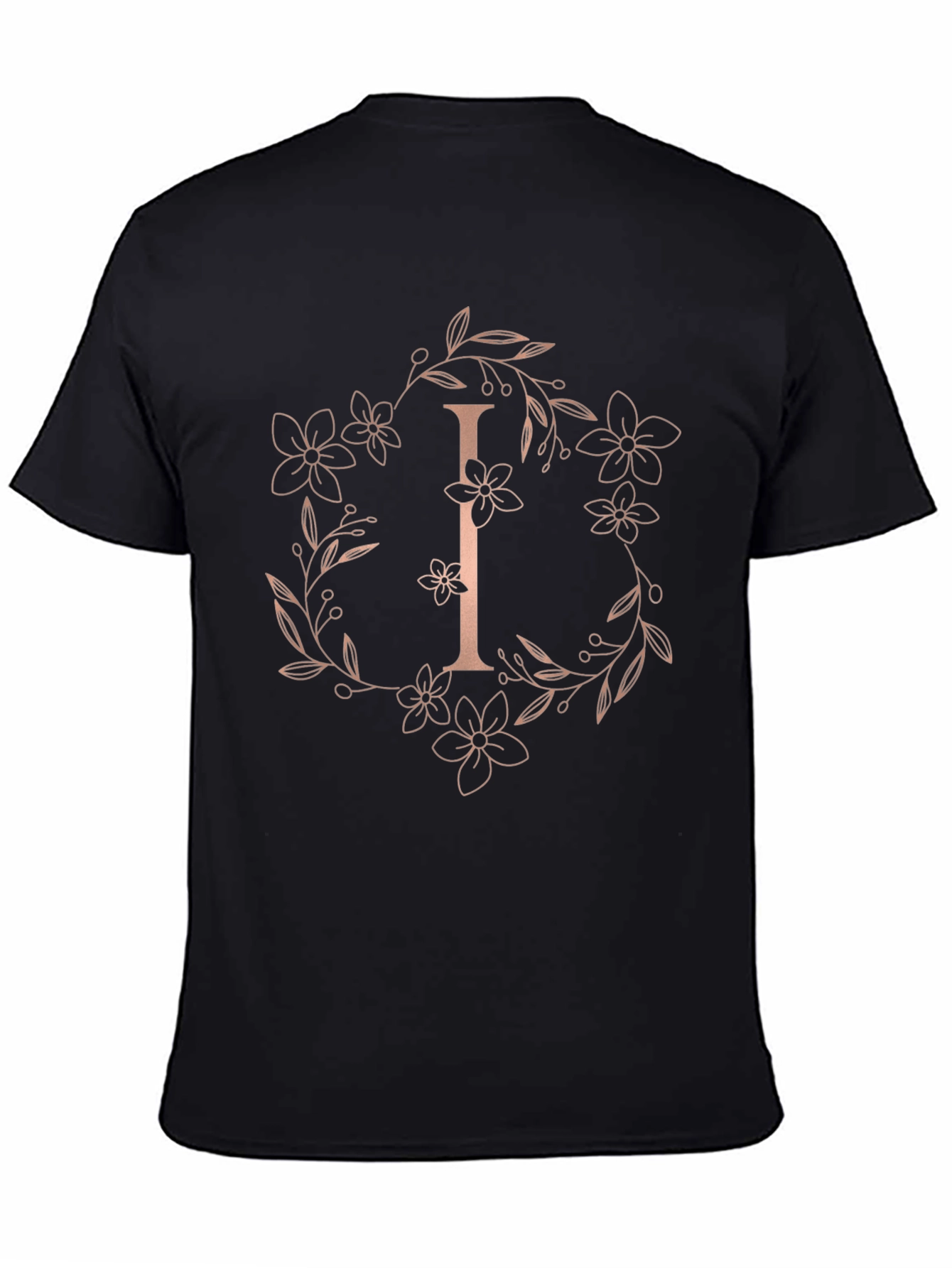 Floral Letter I Black T-Shirt