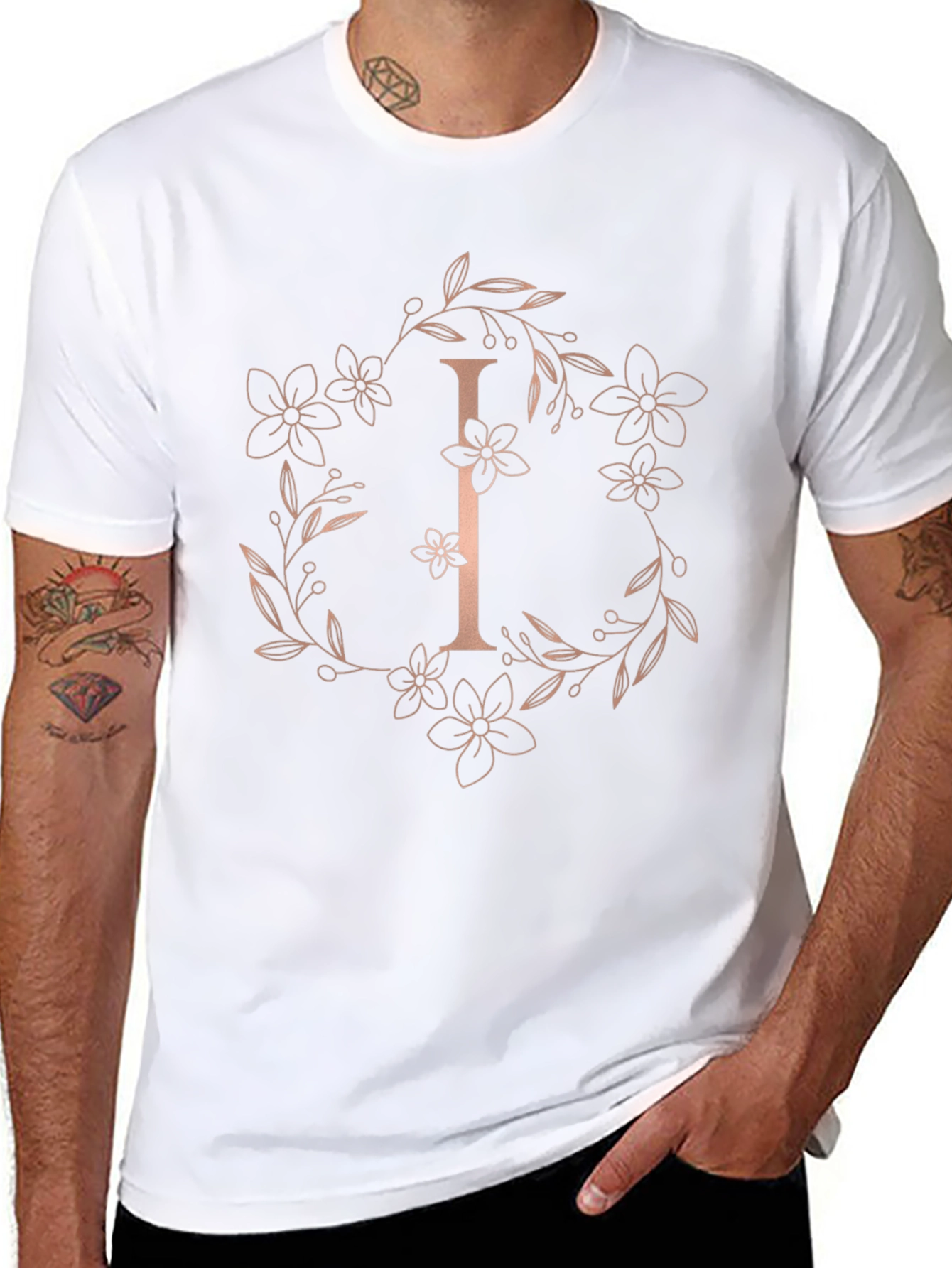 Floral Letter I Black T-Shirt