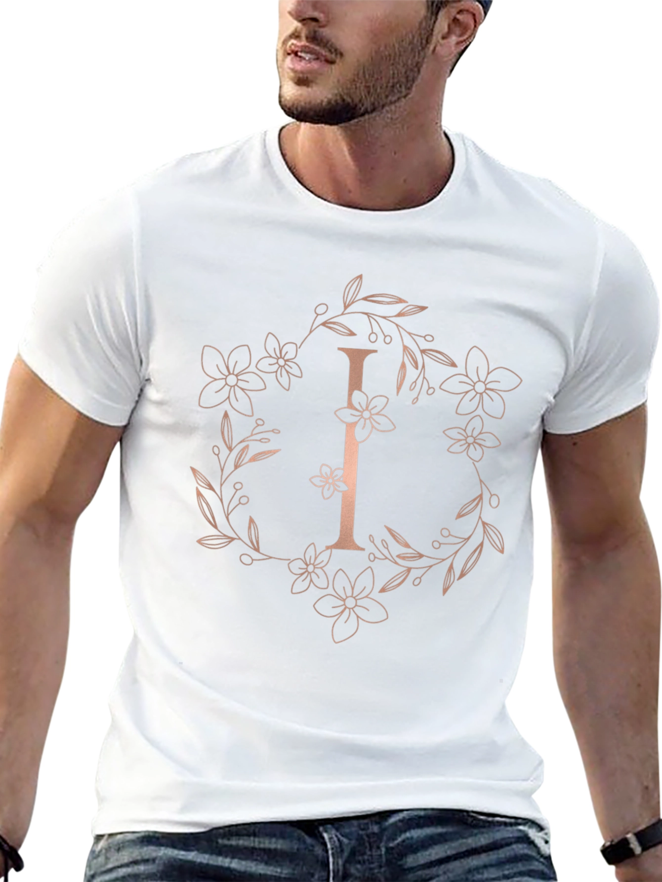 Floral Letter I Black T-Shirt