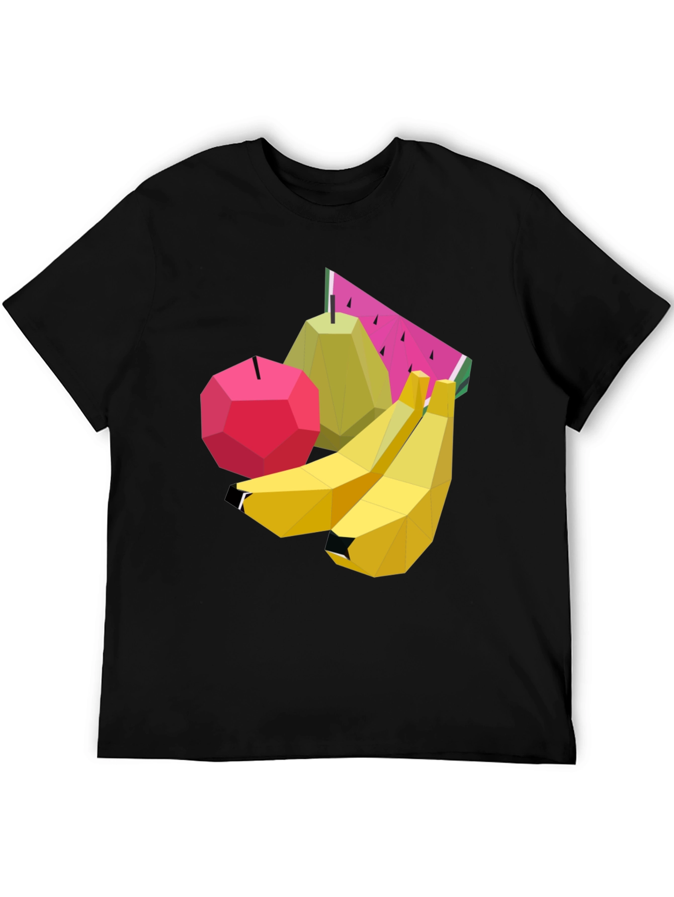 Geometric Fruit Graphic Black T-Shirt