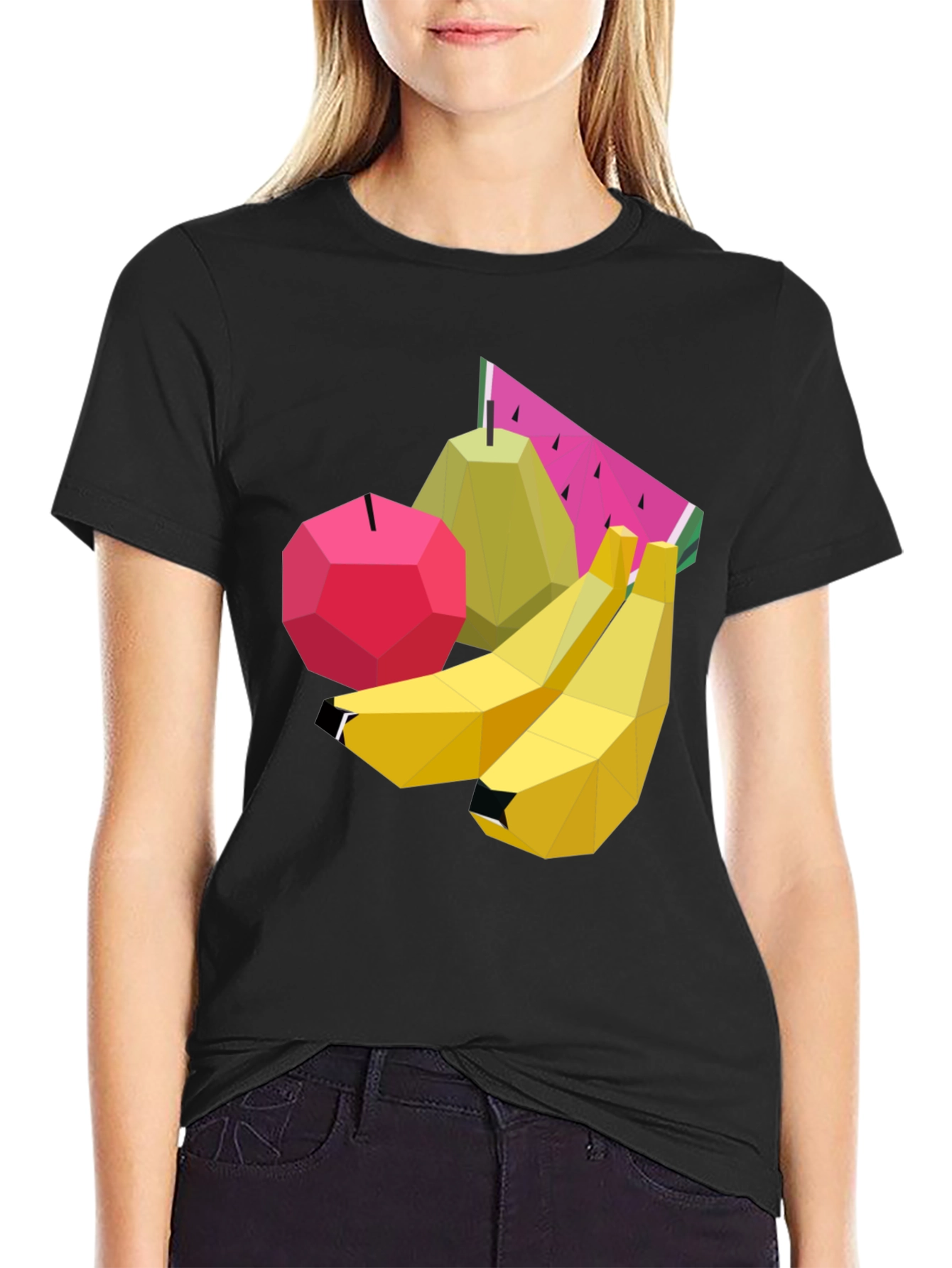 Geometric Fruit Graphic Black T-Shirt
