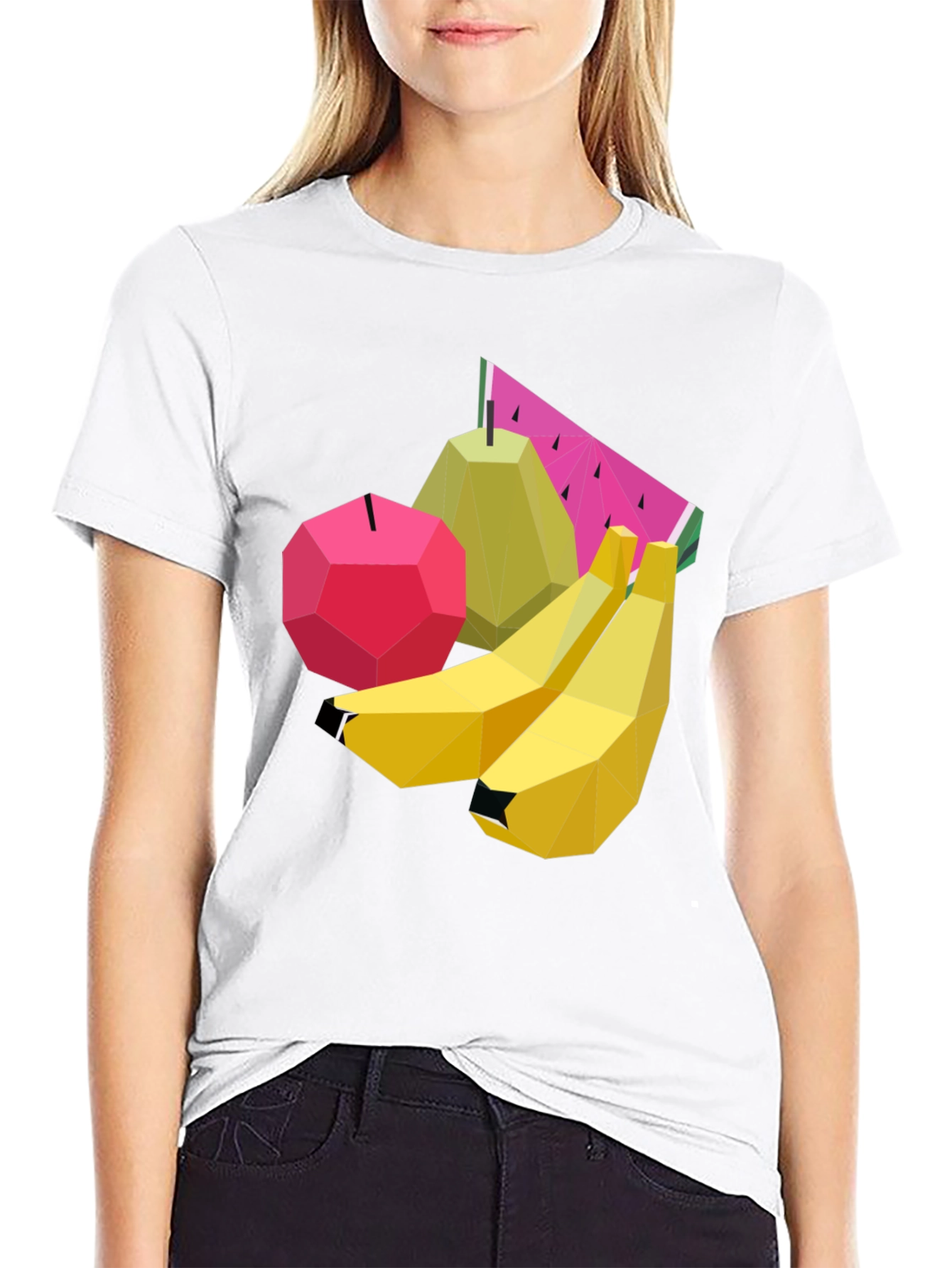 Geometric Fruit Graphic Black T-Shirt