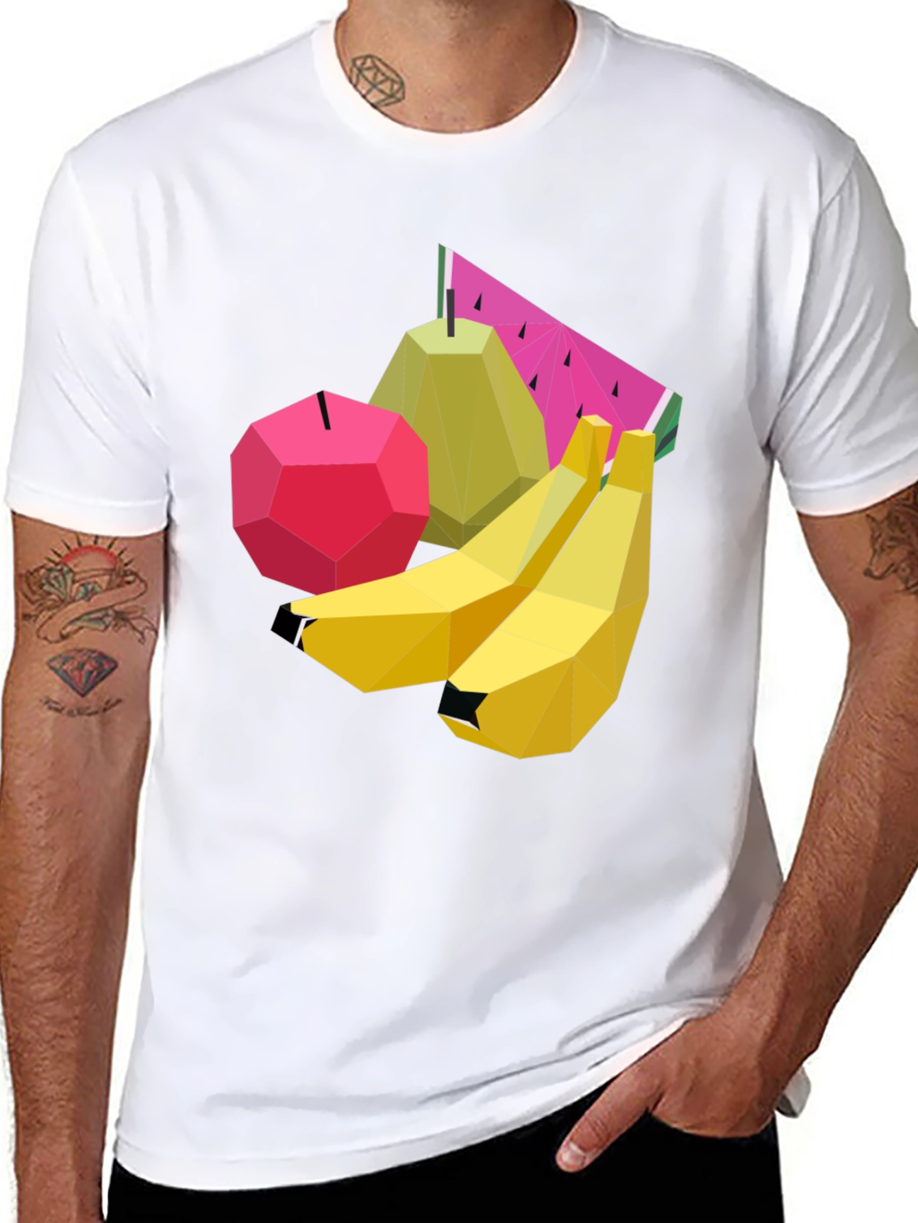 Geometric Fruit Graphic Black T-Shirt