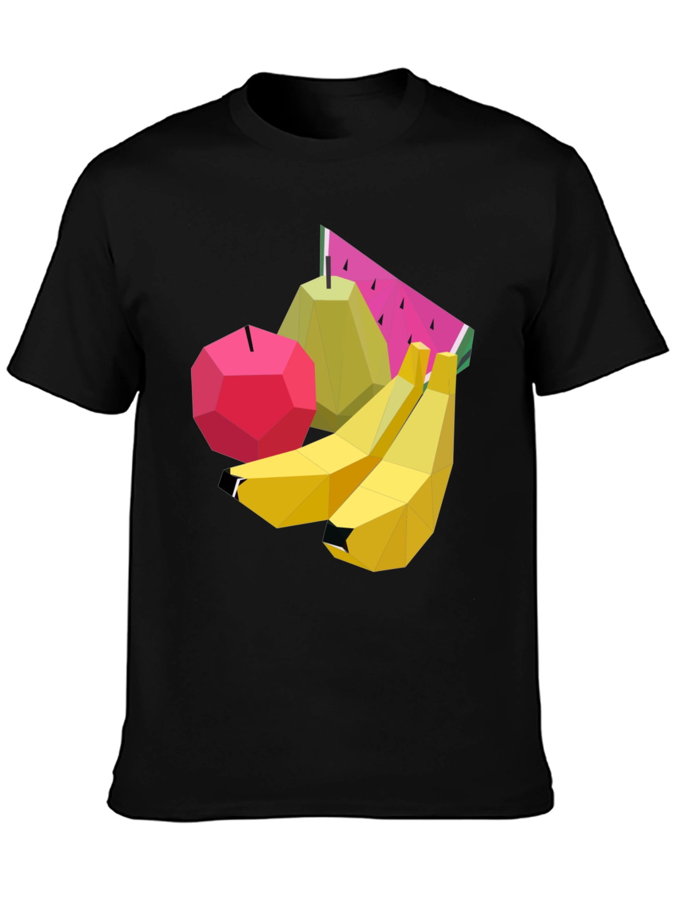 Geometric Fruit Graphic Black T-Shirt
