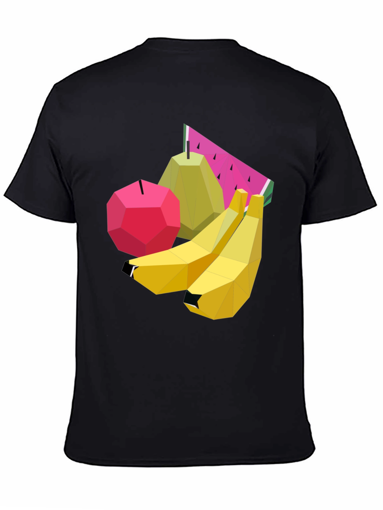 Geometric Fruit Graphic Black T-Shirt