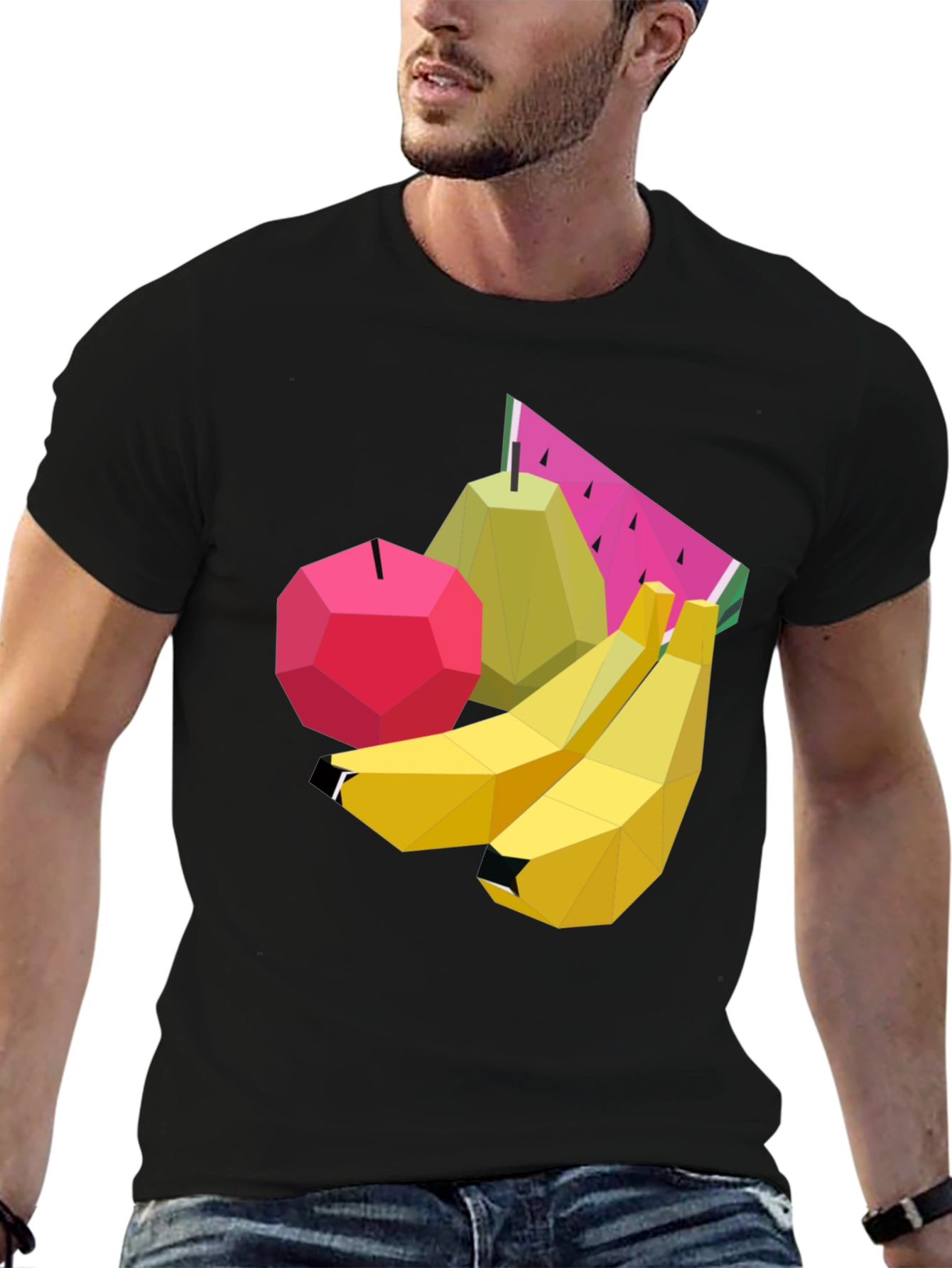 Geometric Fruit Graphic Black T-Shirt