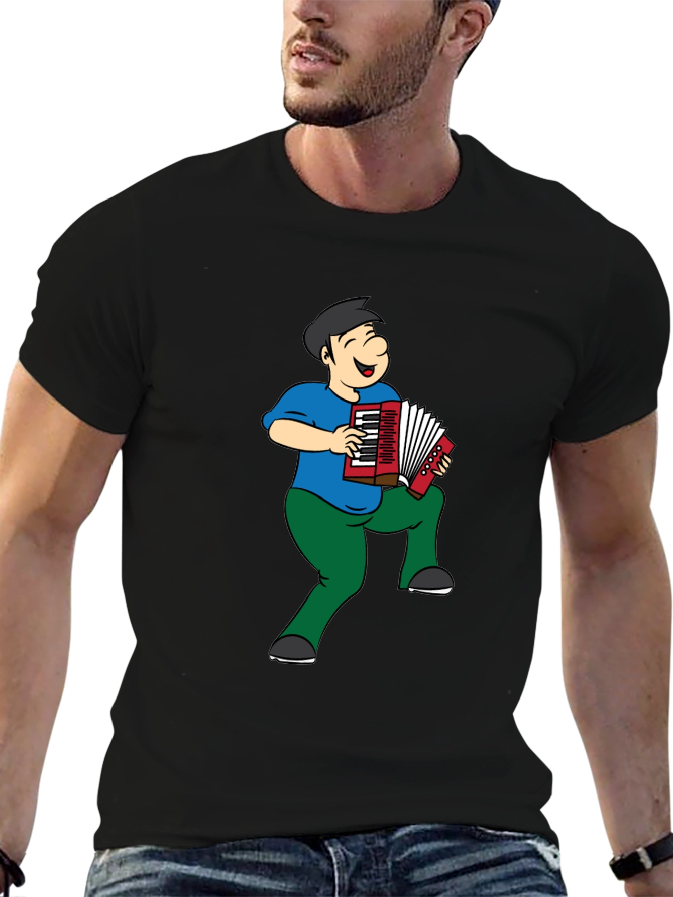 Accordion Man Graphic T-Shirt - Black