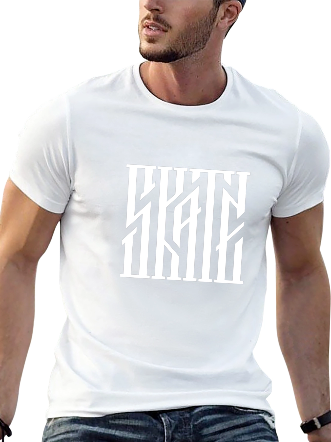Abstract White Bars Graphic Black T-Shirt