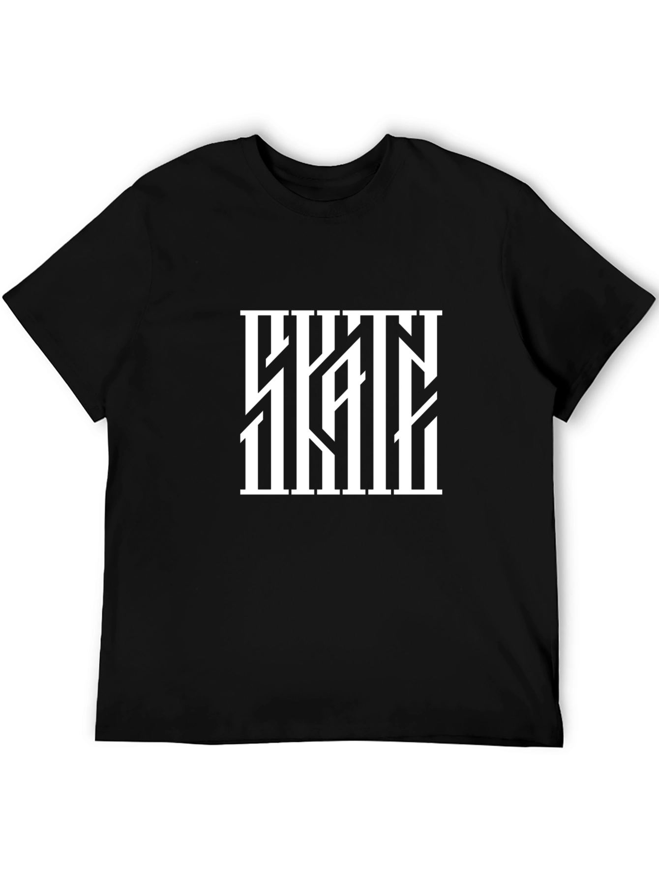 Abstract White Bars Graphic Black T-Shirt