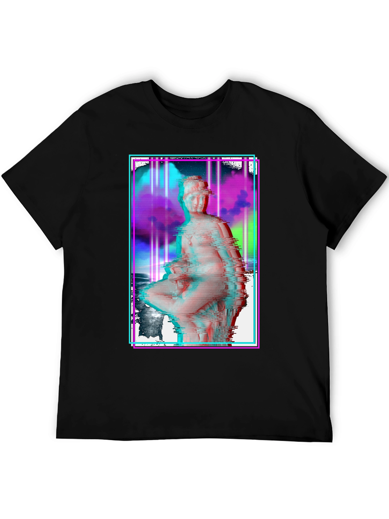 Glitch Art Statue Graphic Black T-Shirt
