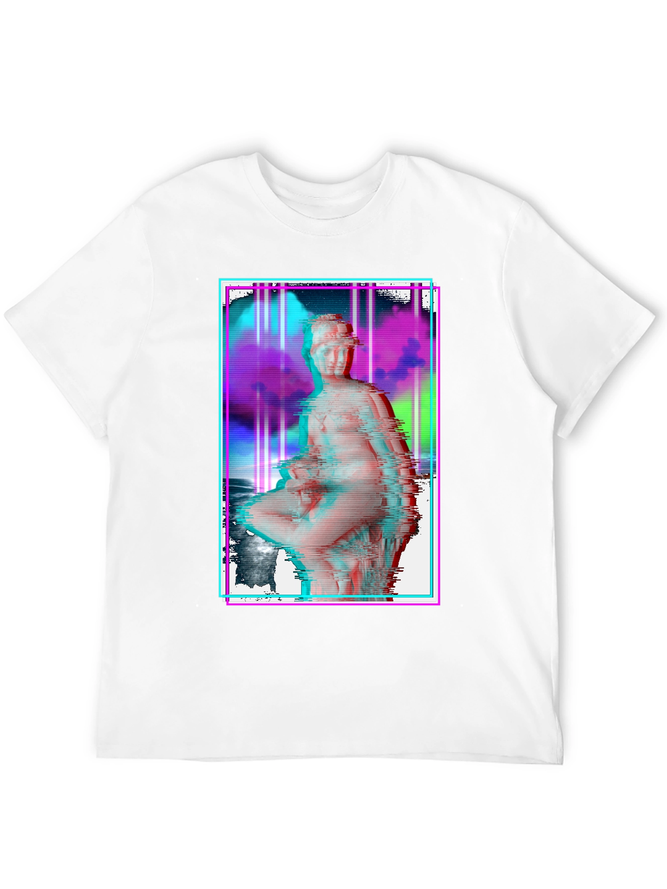 Glitch Art Statue Graphic Black T-Shirt