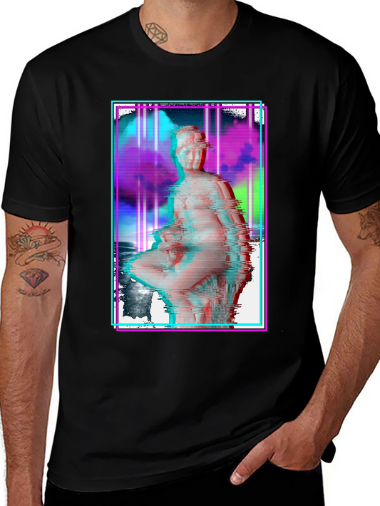 Glitch Art Statue Graphic Black T-Shirt