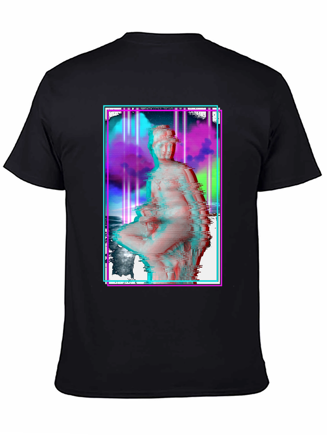 Glitch Art Statue Graphic Black T-Shirt