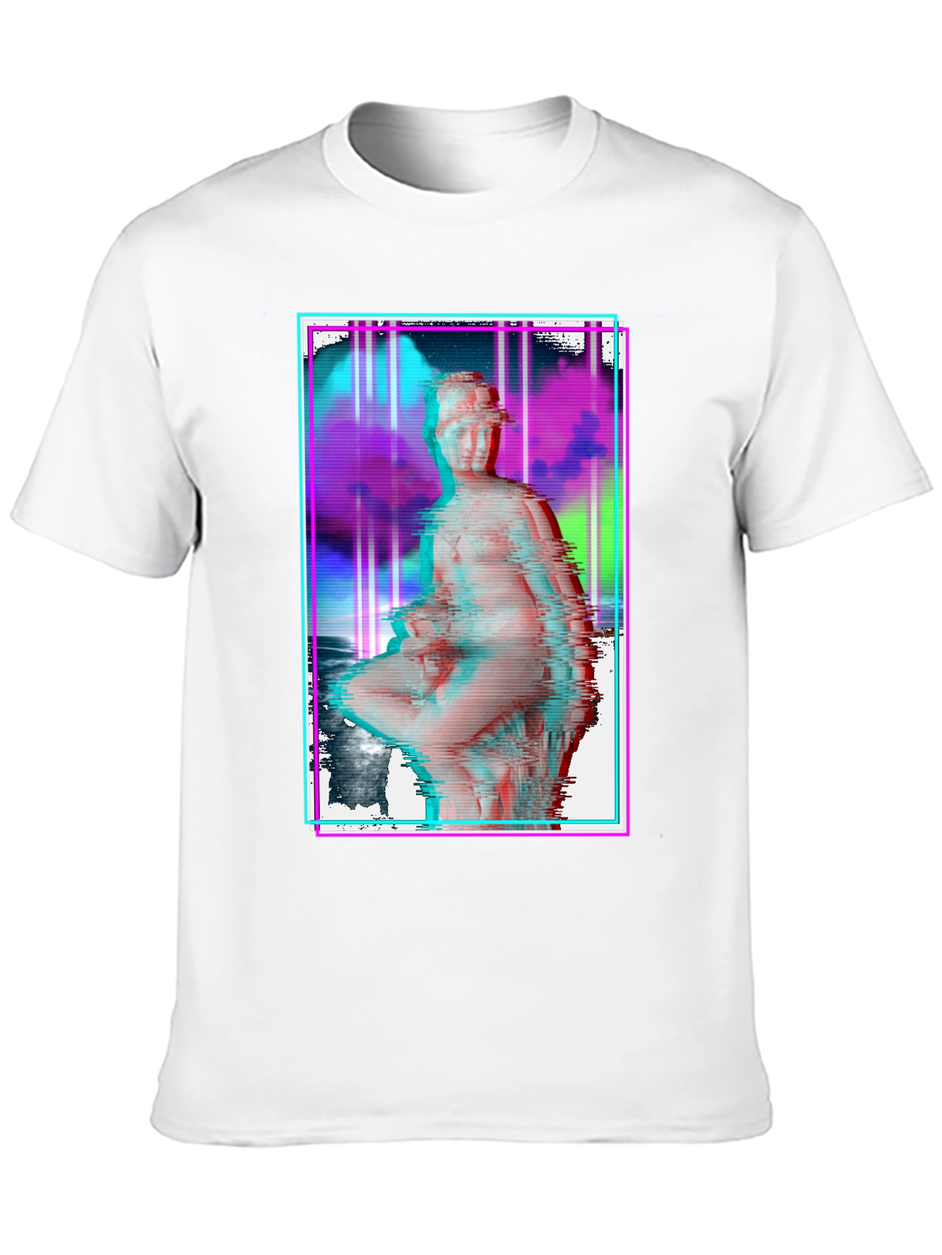Glitch Art Statue Graphic Black T-Shirt