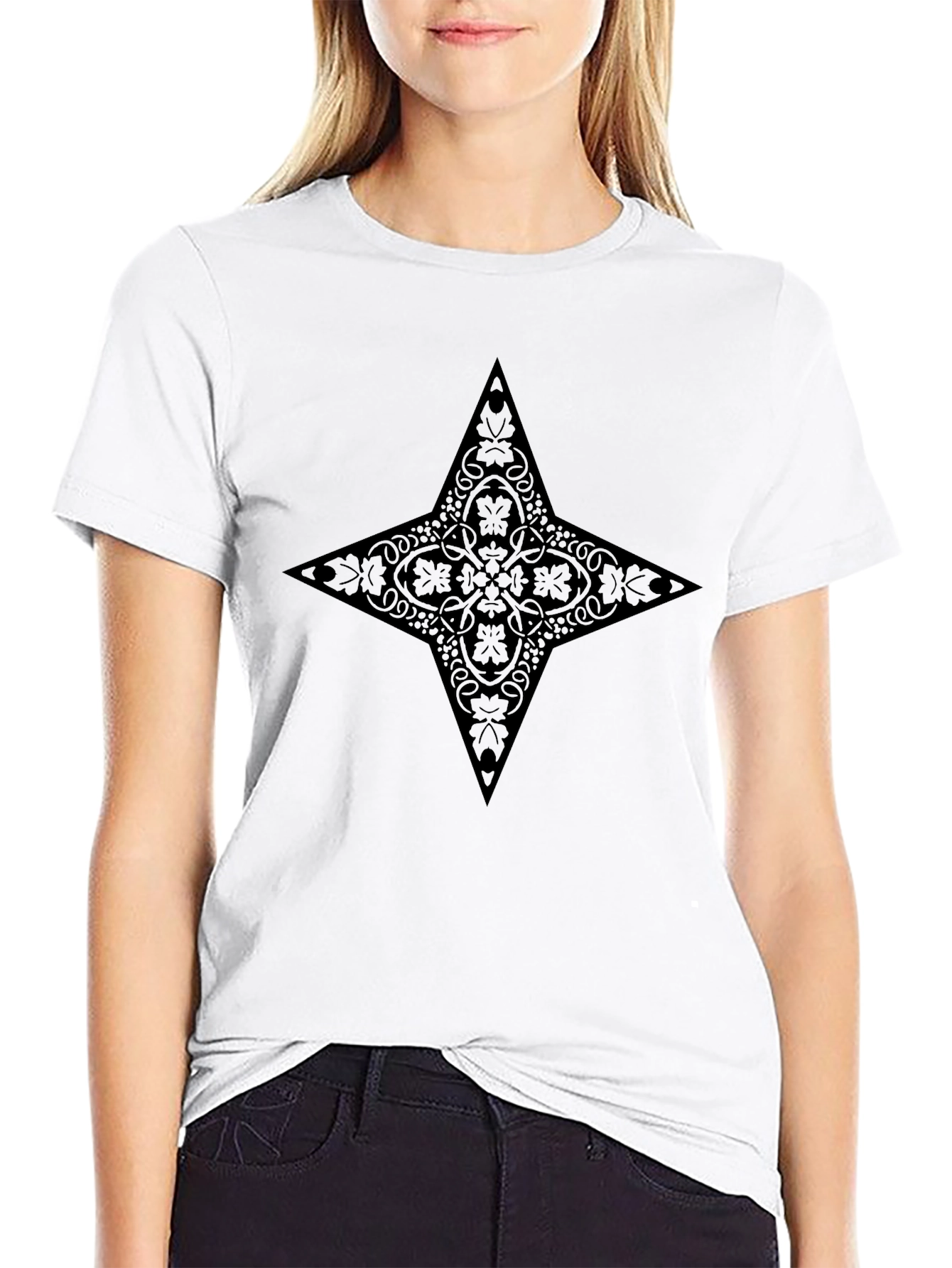 Stylish Black Tee with Ornate Star Design