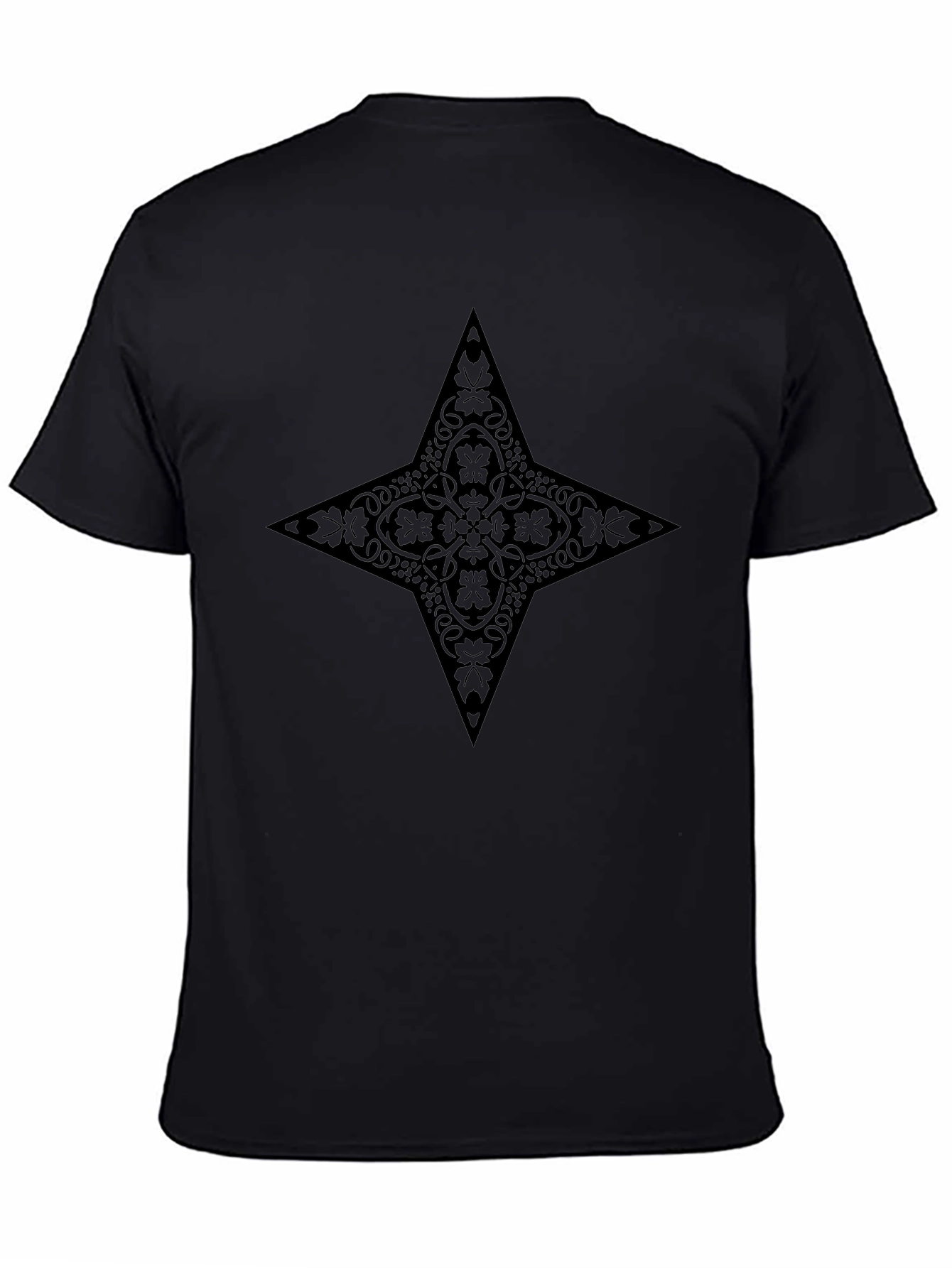 Stylish Black Tee with Ornate Star Design