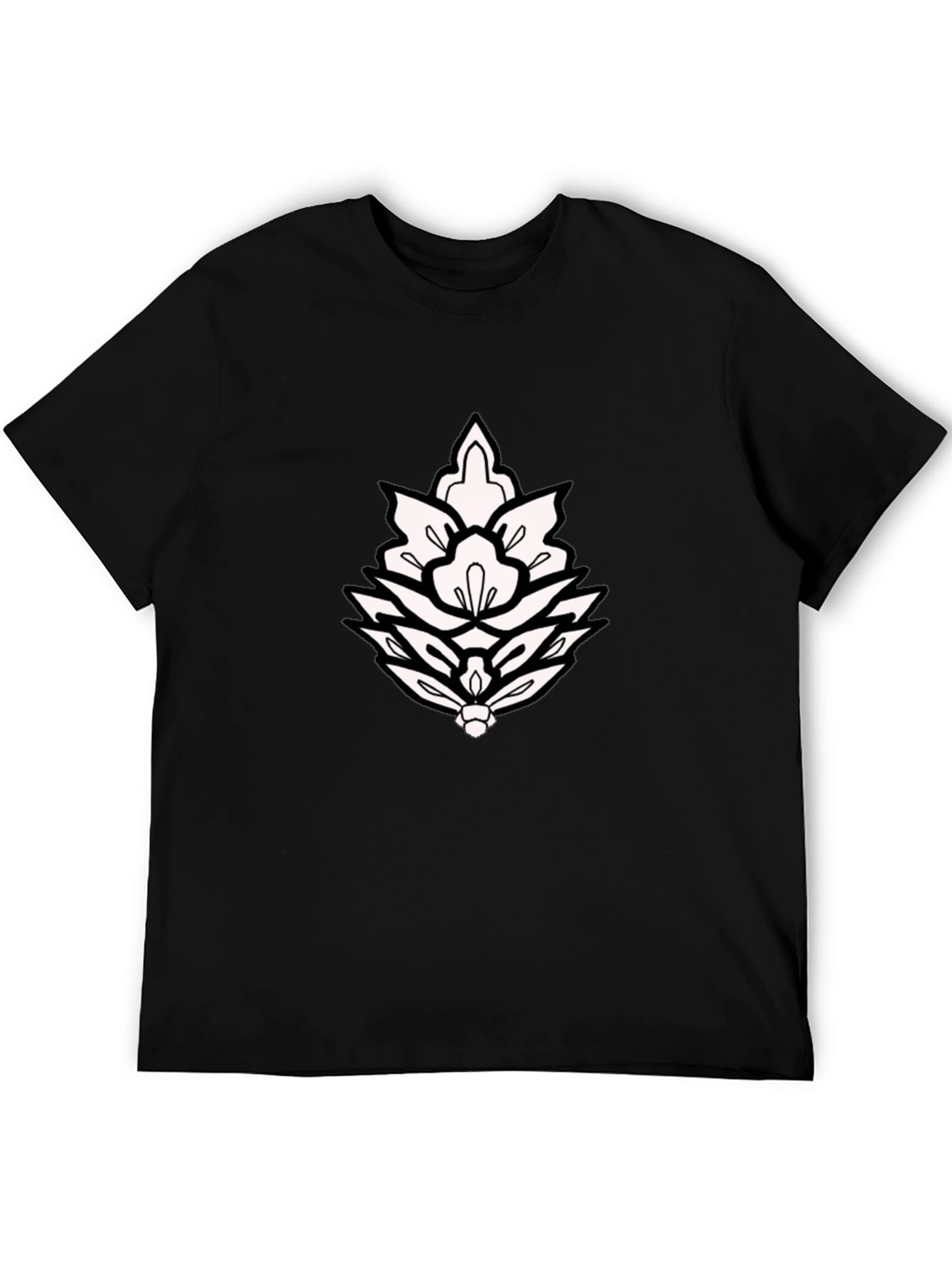 Black T-Shirt with Ornamental Lotus Design