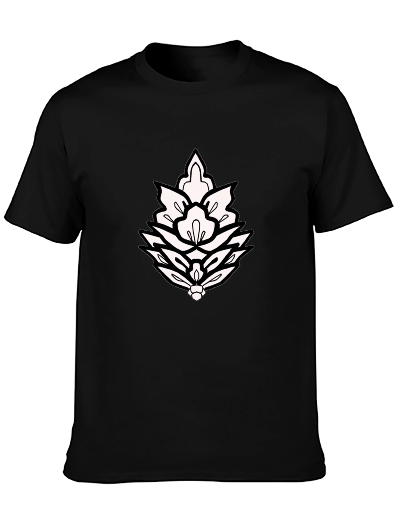 Black T-Shirt with Ornamental Lotus Design
