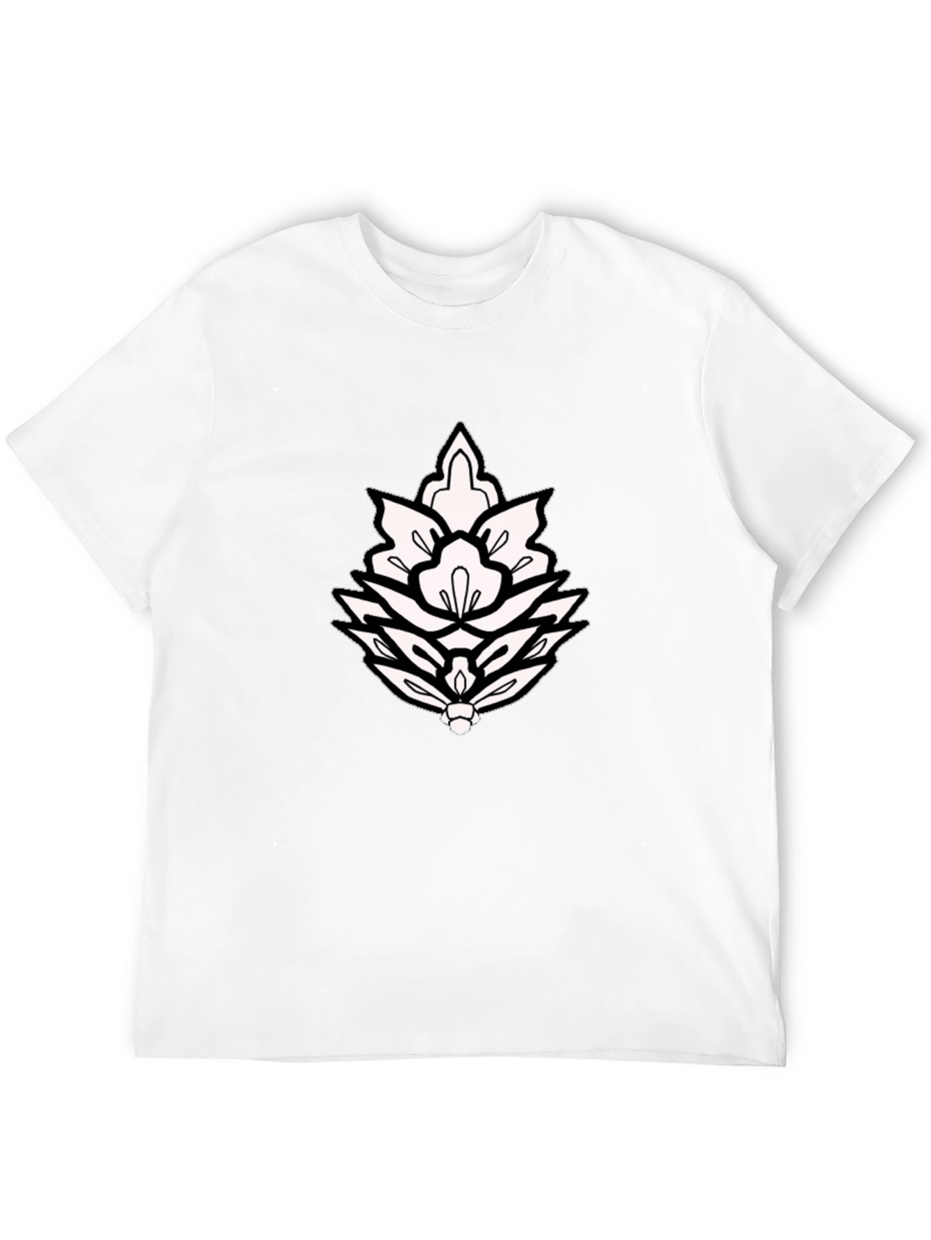 Black T-Shirt with Ornamental Lotus Design