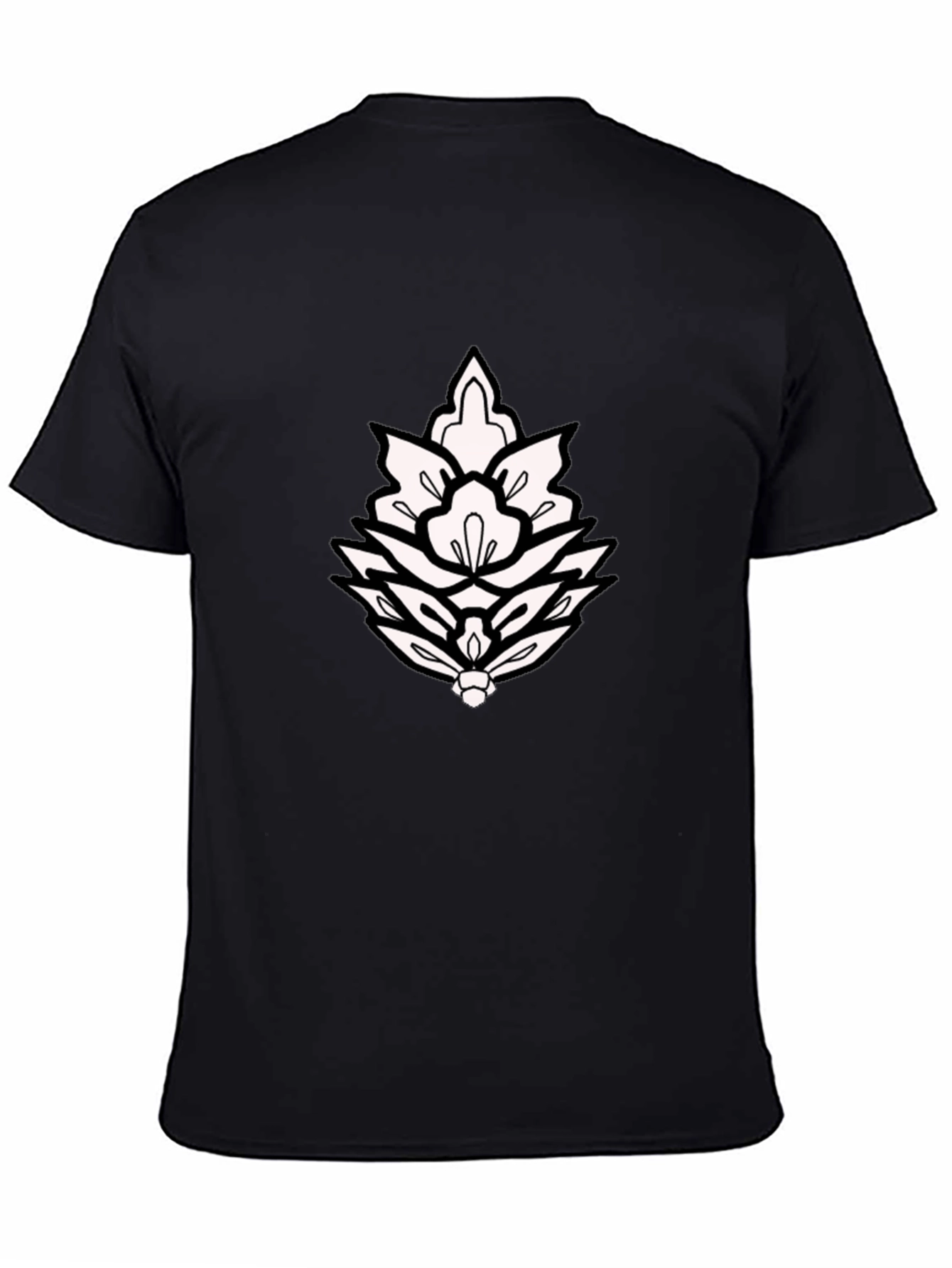 Black T-Shirt with Ornamental Lotus Design