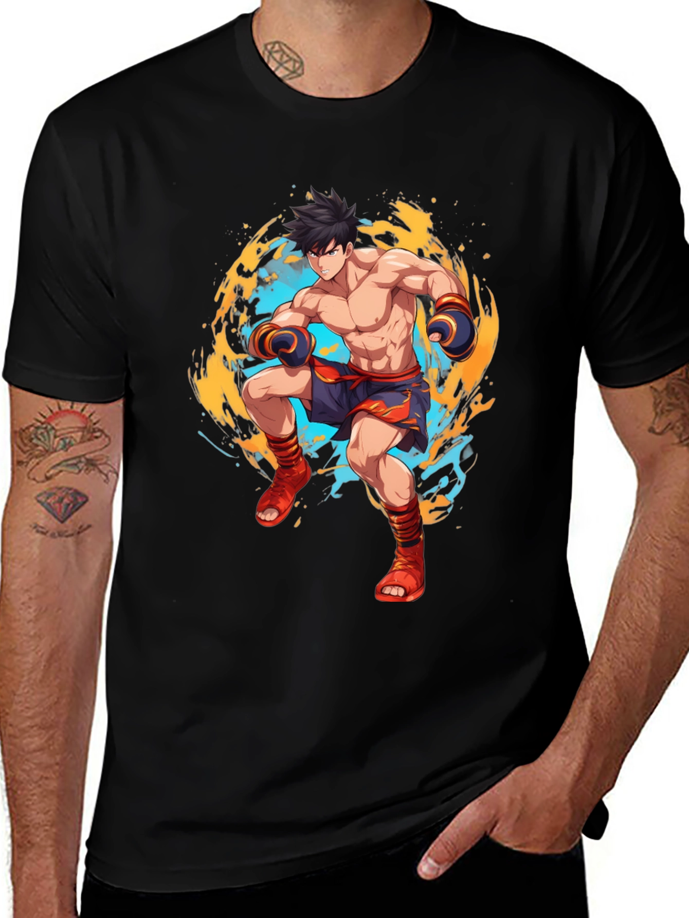 Anime Fighter Graphic Black T-Shirt