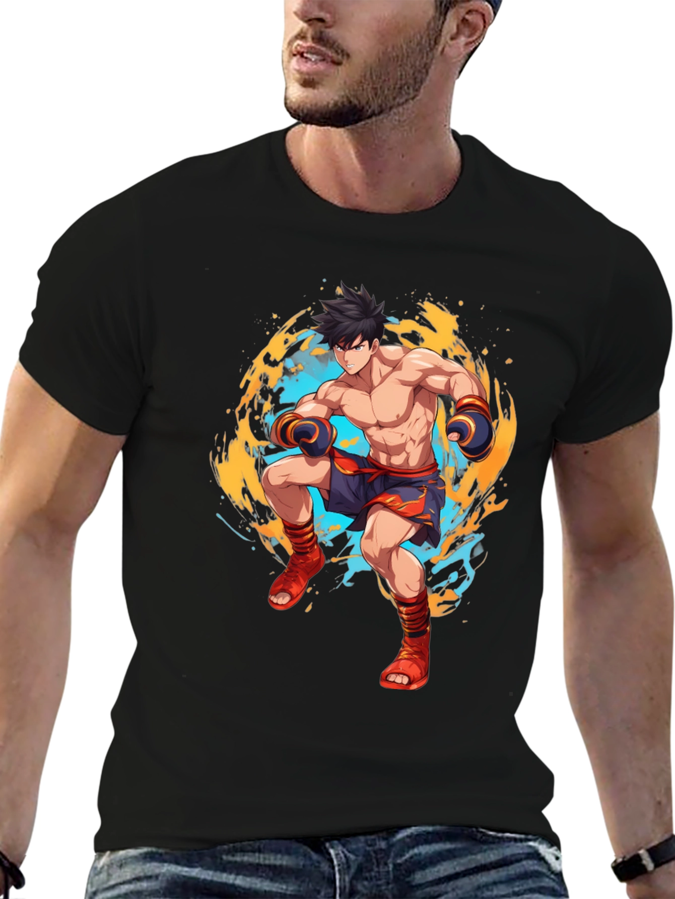 Anime Fighter Graphic Black T-Shirt