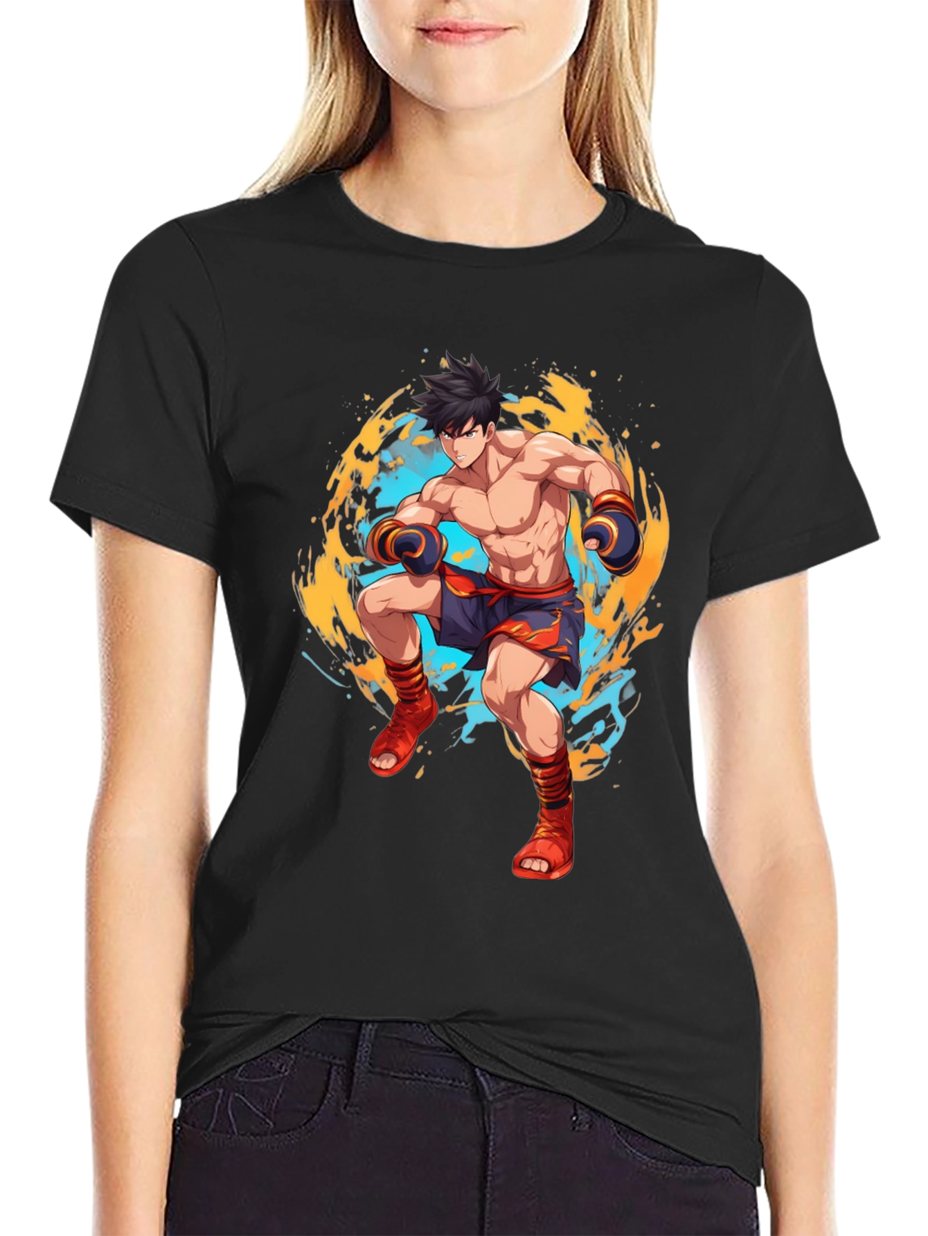 Anime Fighter Graphic Black T-Shirt