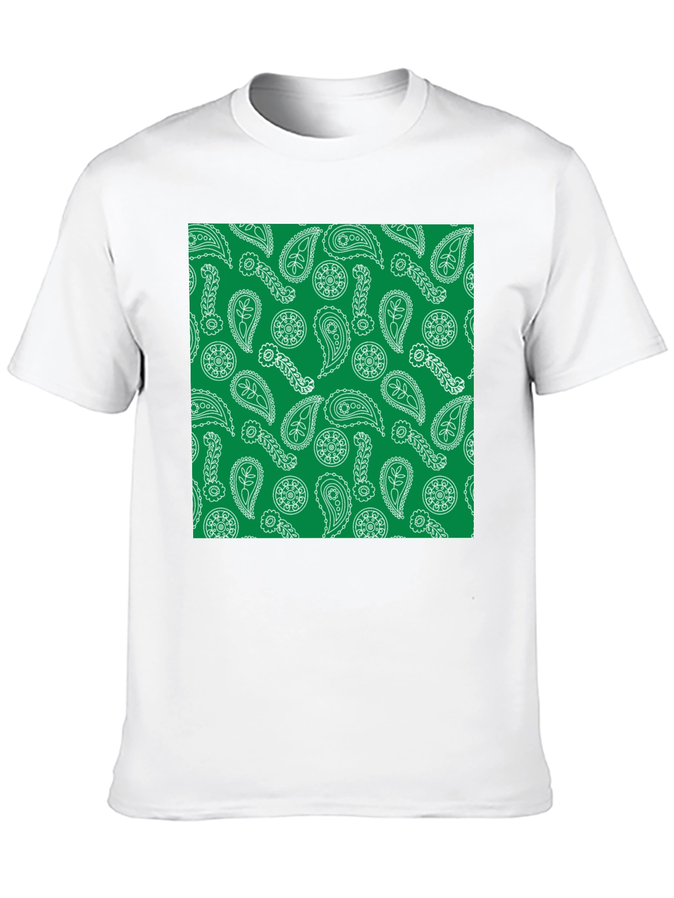 Paisley Pattern T-Shirt - Green and White Design