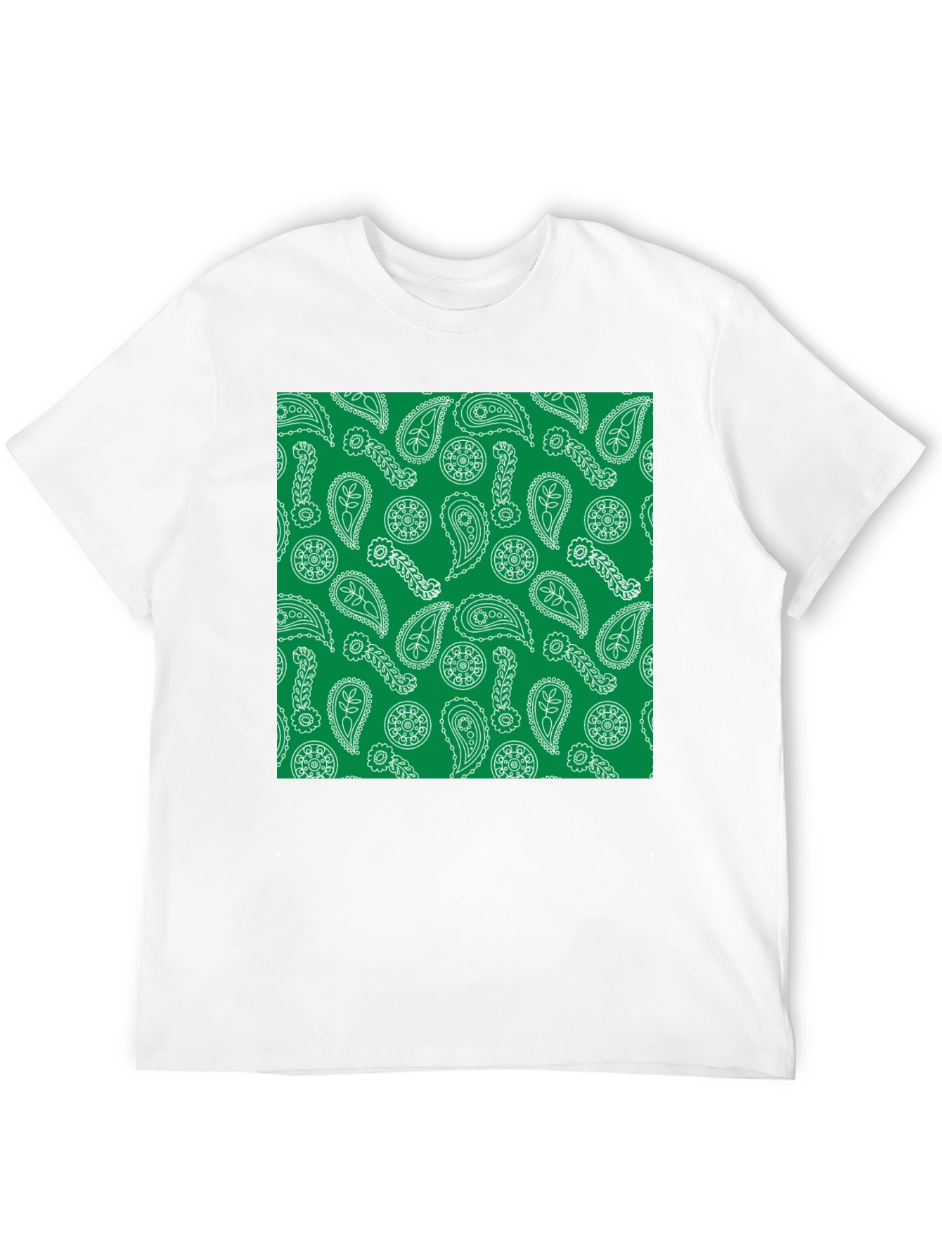 Paisley Pattern T-Shirt - Green and White Design