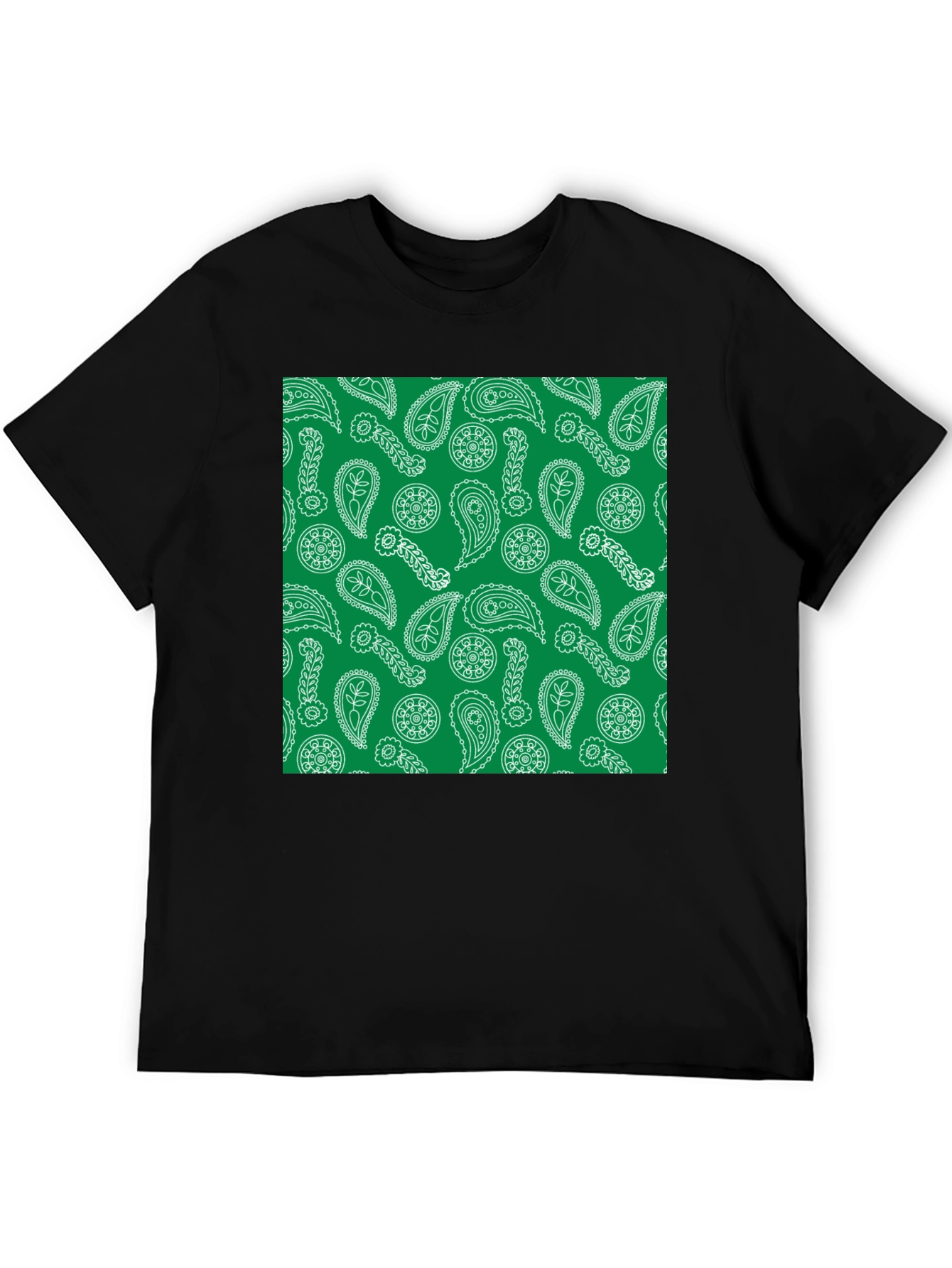 Paisley Pattern T-Shirt - Green and White Design
