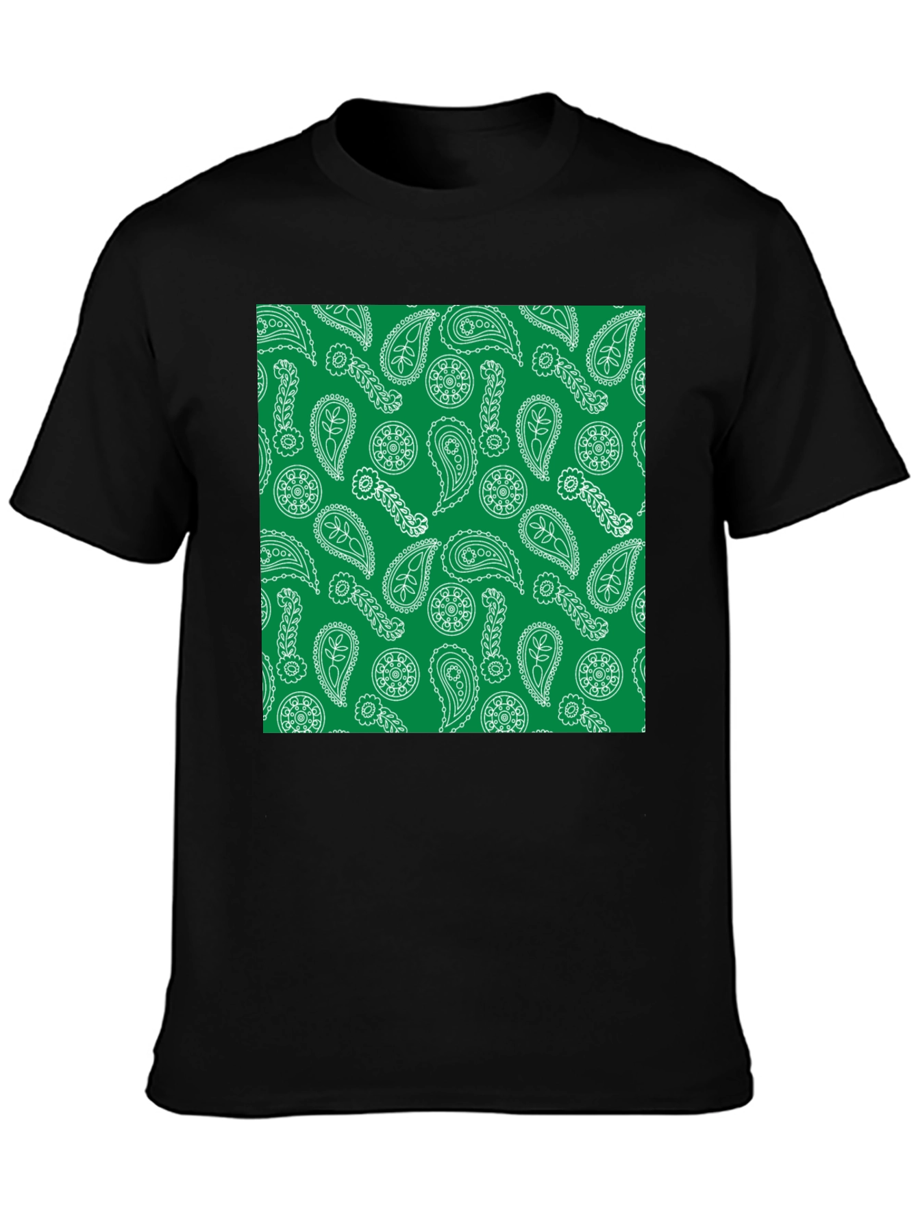 Paisley Pattern T-Shirt - Green and White Design